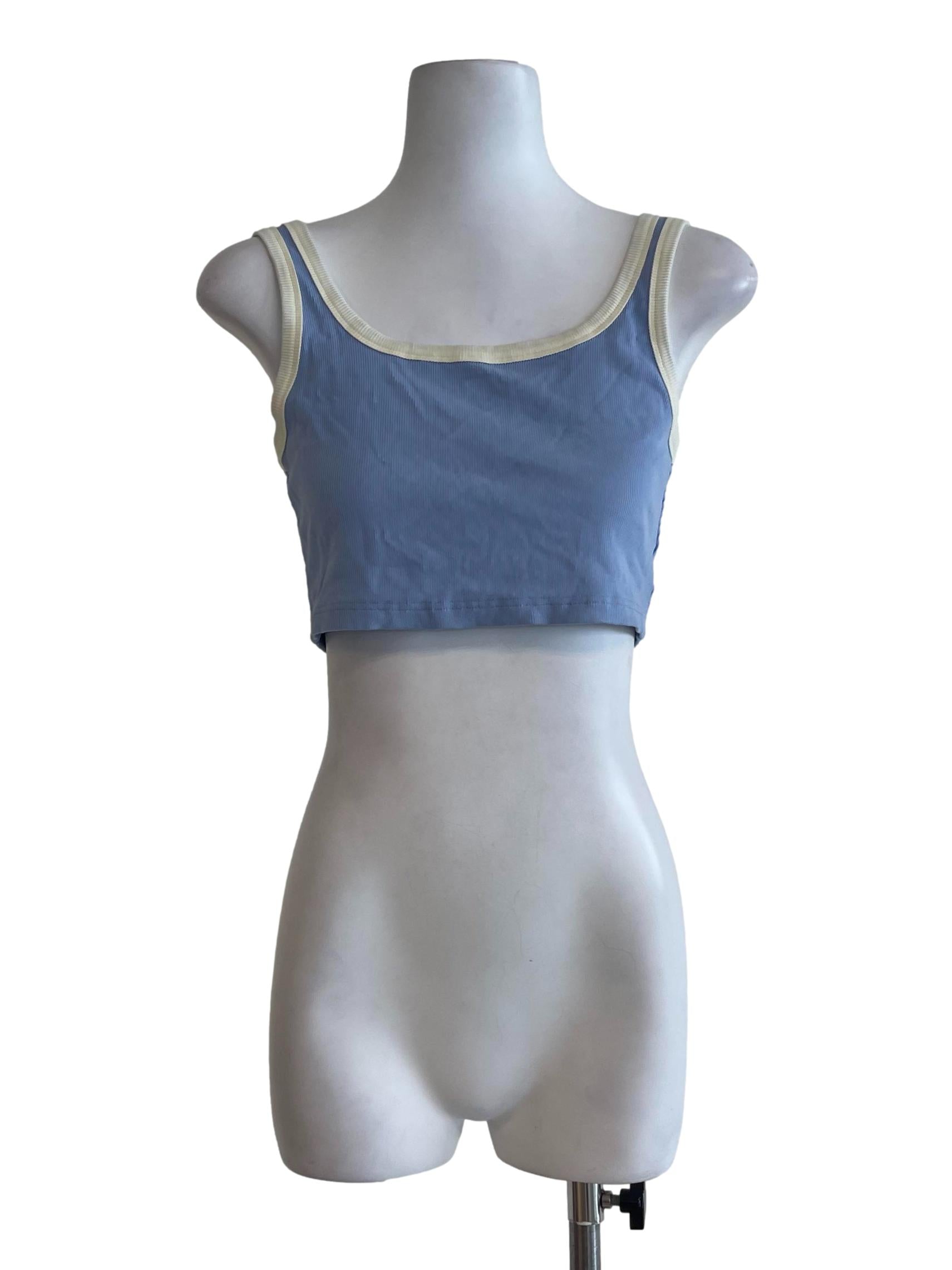 Blue Basic Crop Top With White border