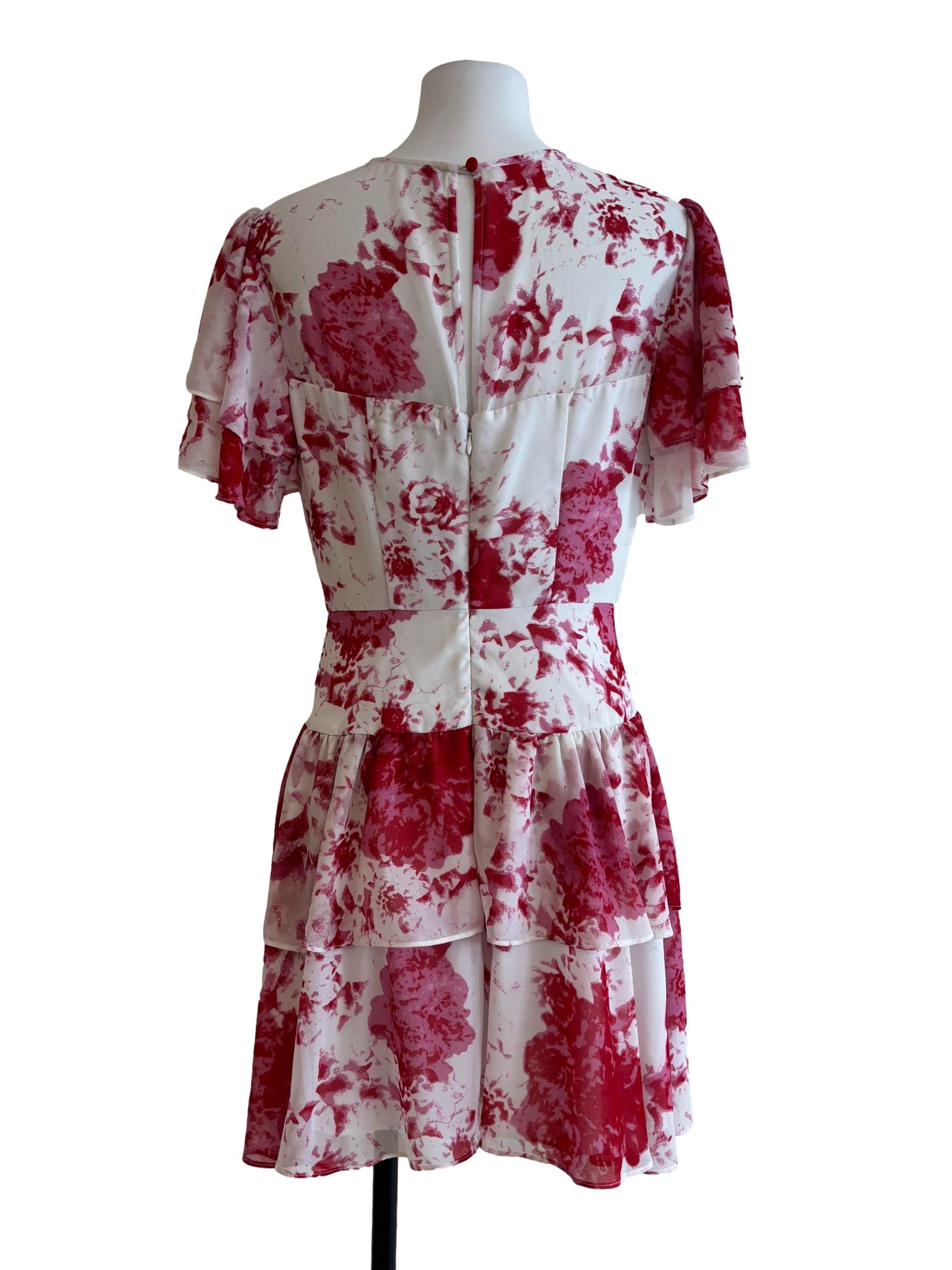 Powder White Blood Red Patterned Tier Dress