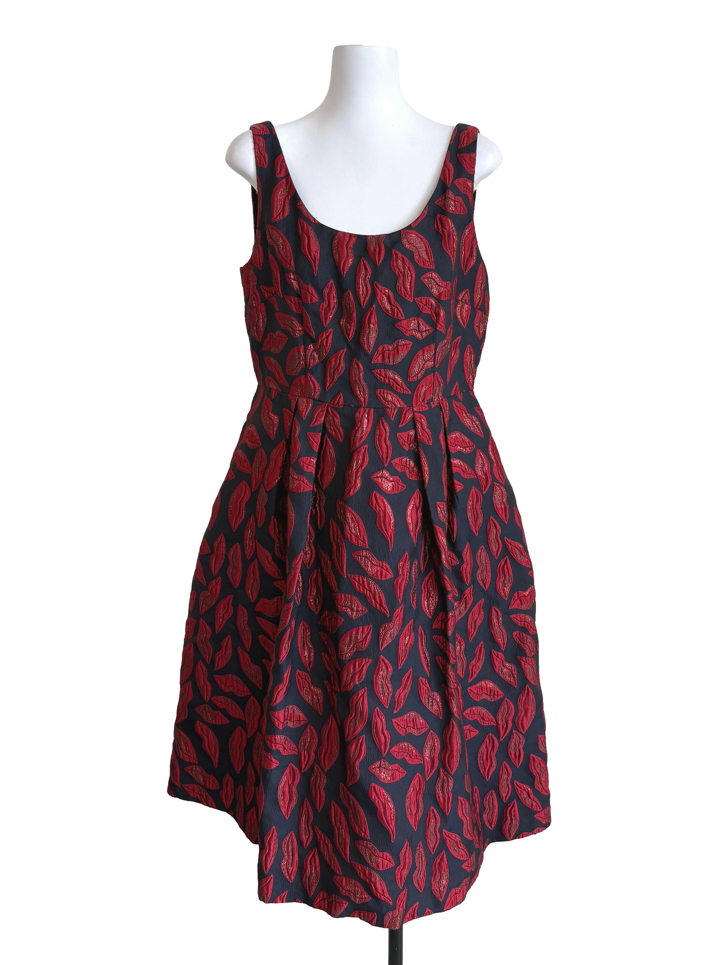 Black Glitter Red Lips Bouffant Dress