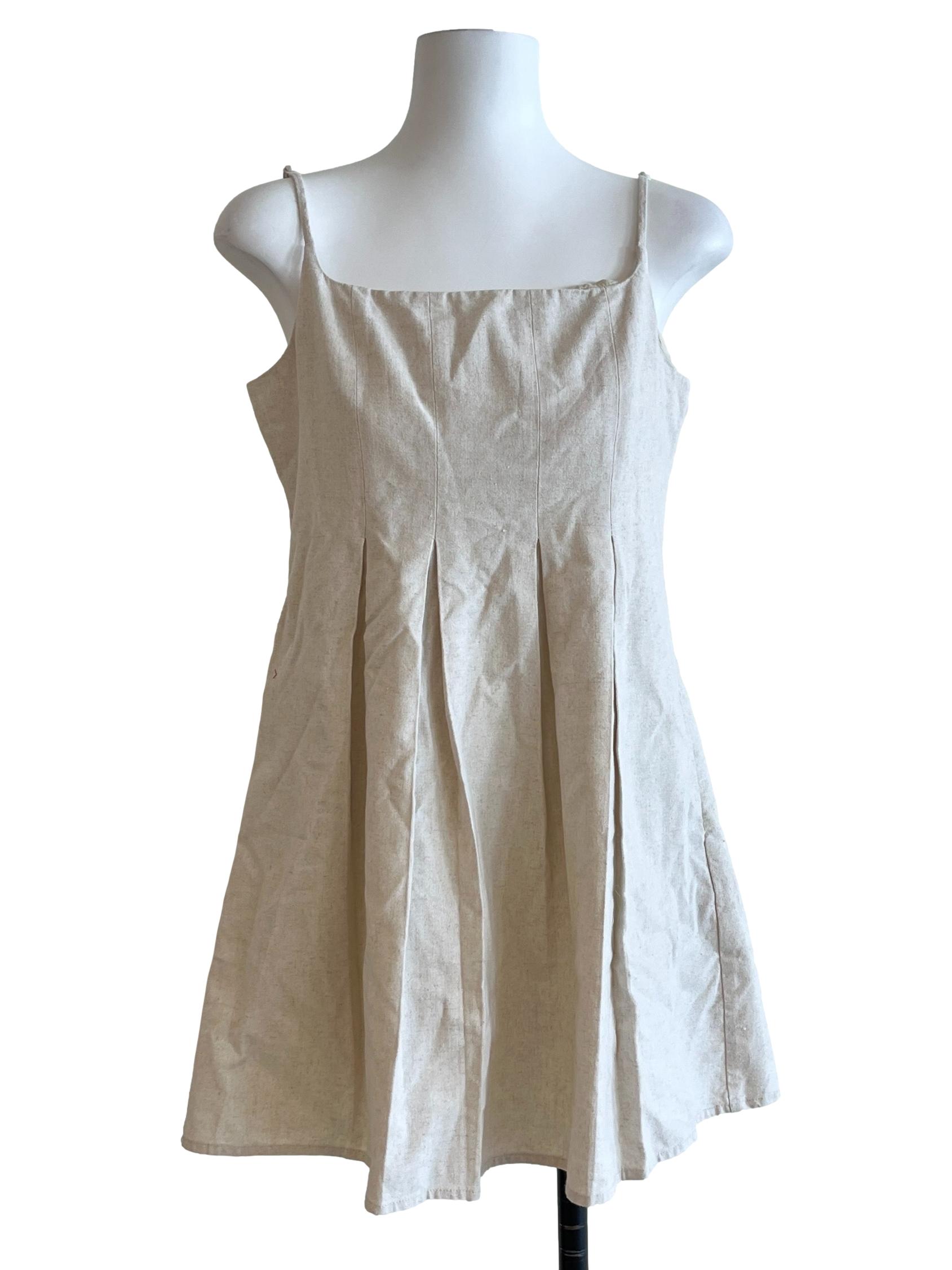 Linen White Pleated Mini Dress