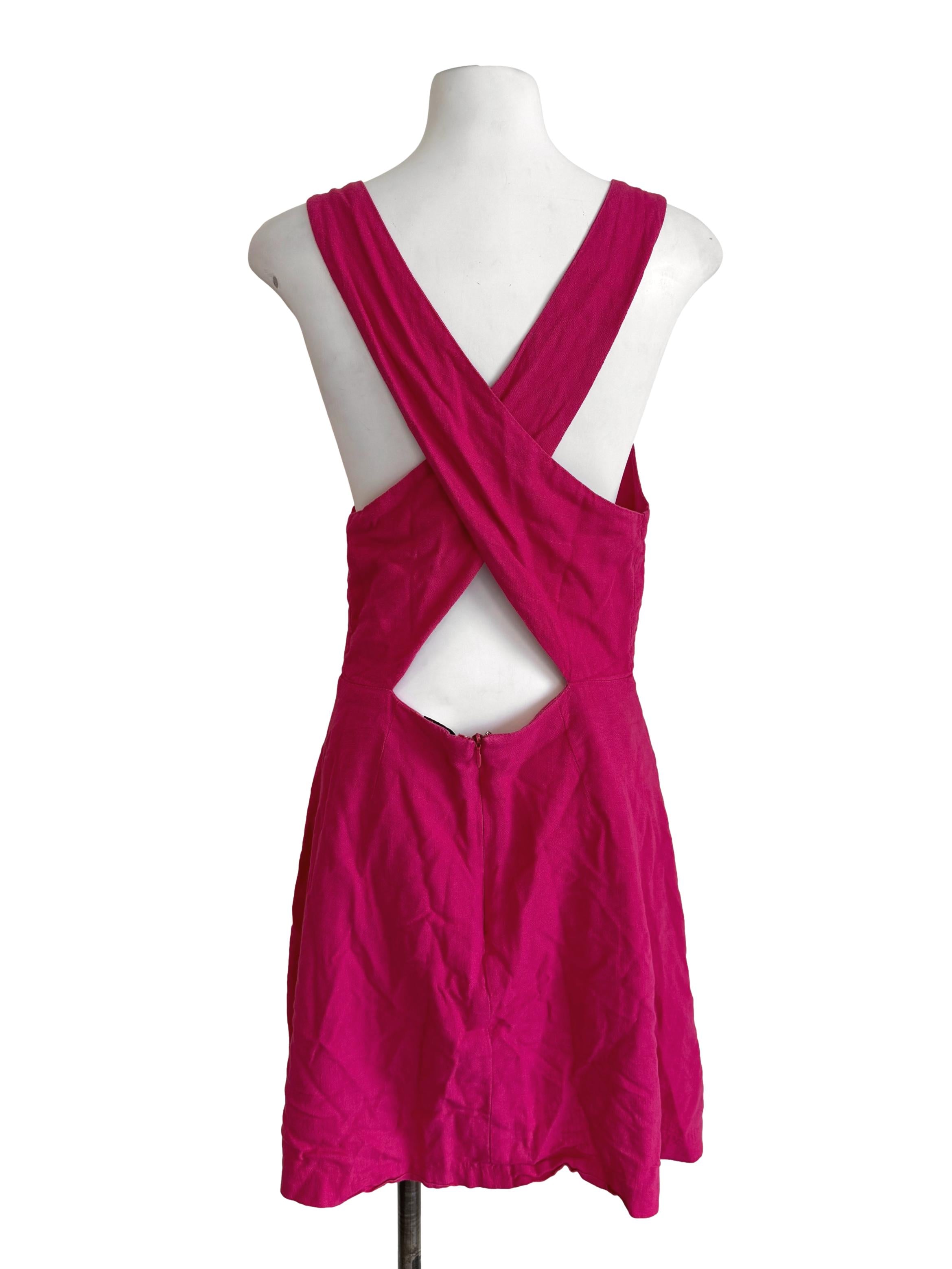 Hot Pink Crossed Straps A-Line Dress