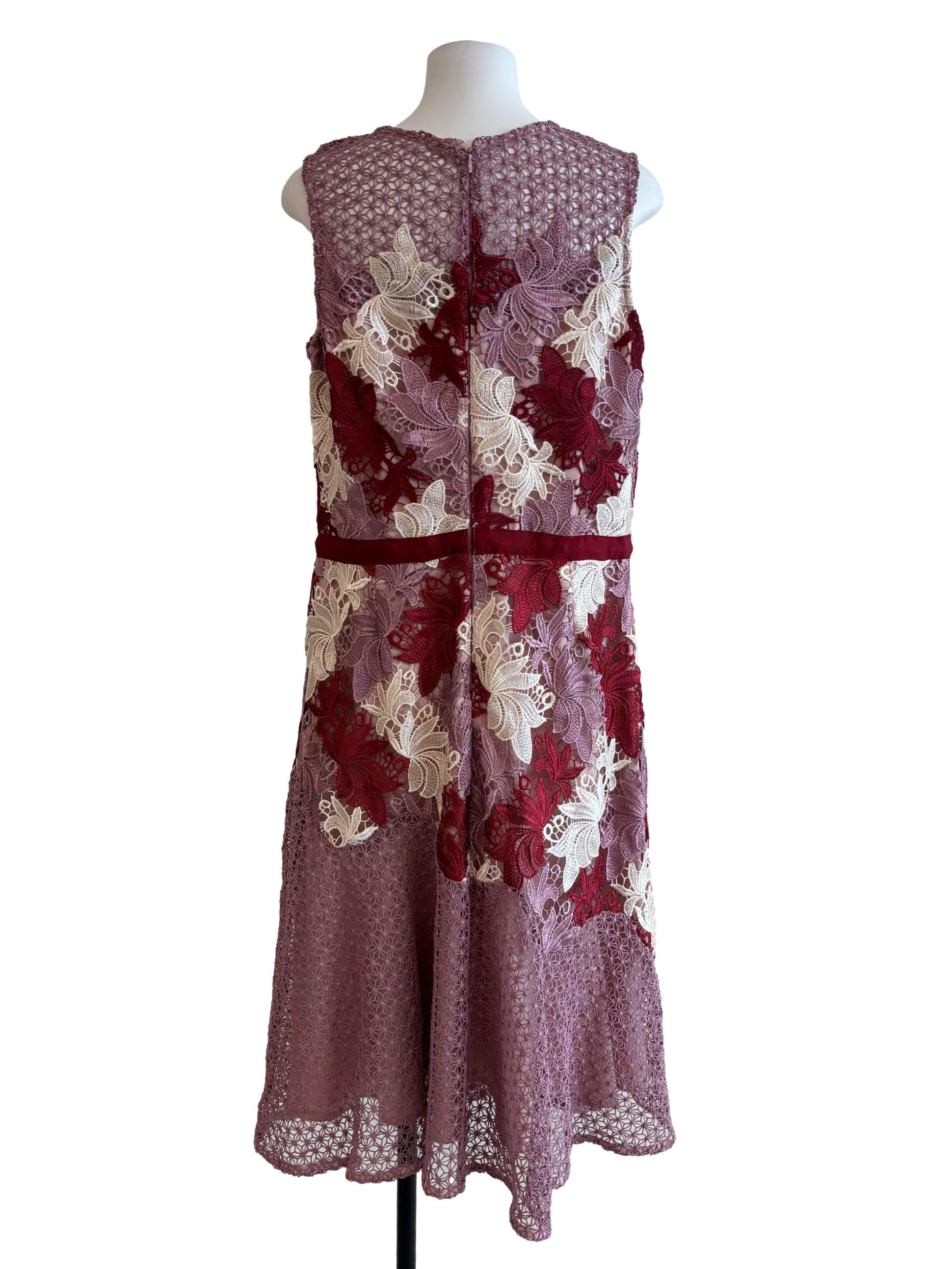Puce Pink Maroon Flower Lace Sleeveless Dress