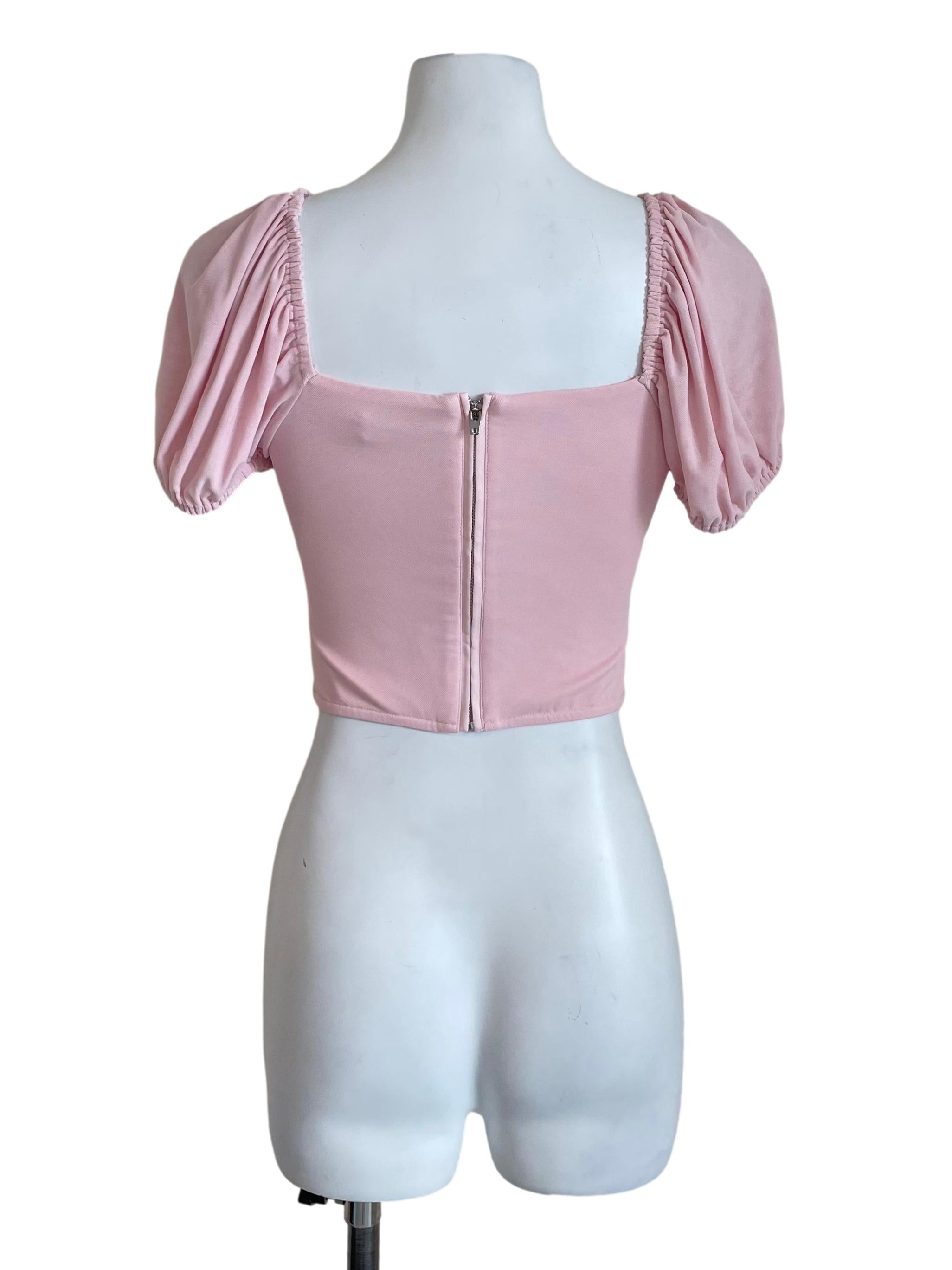 Pastel Pink Mesh Draped Crop Top