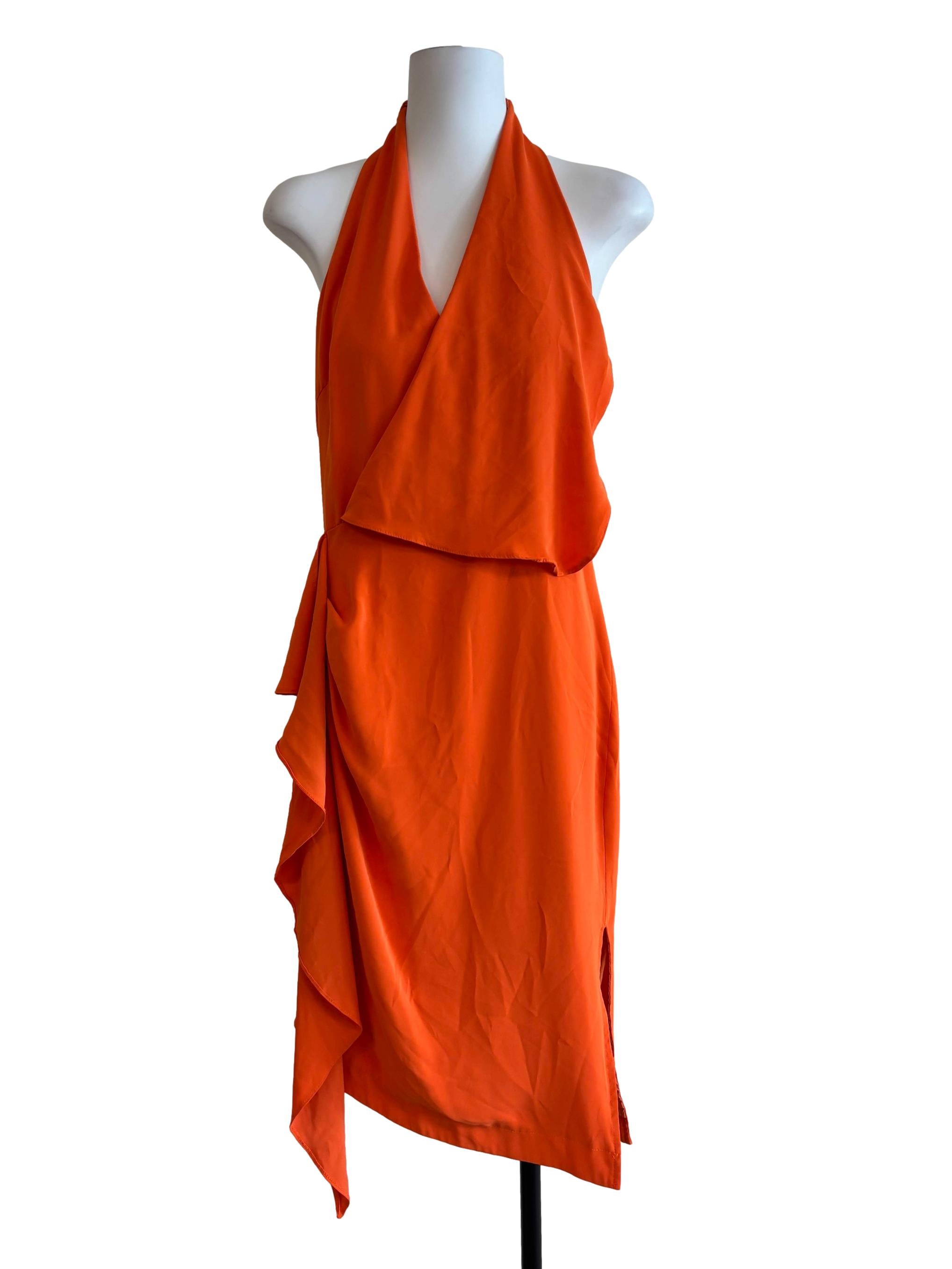 Tangelo Orange Halter Neck Drape Dress