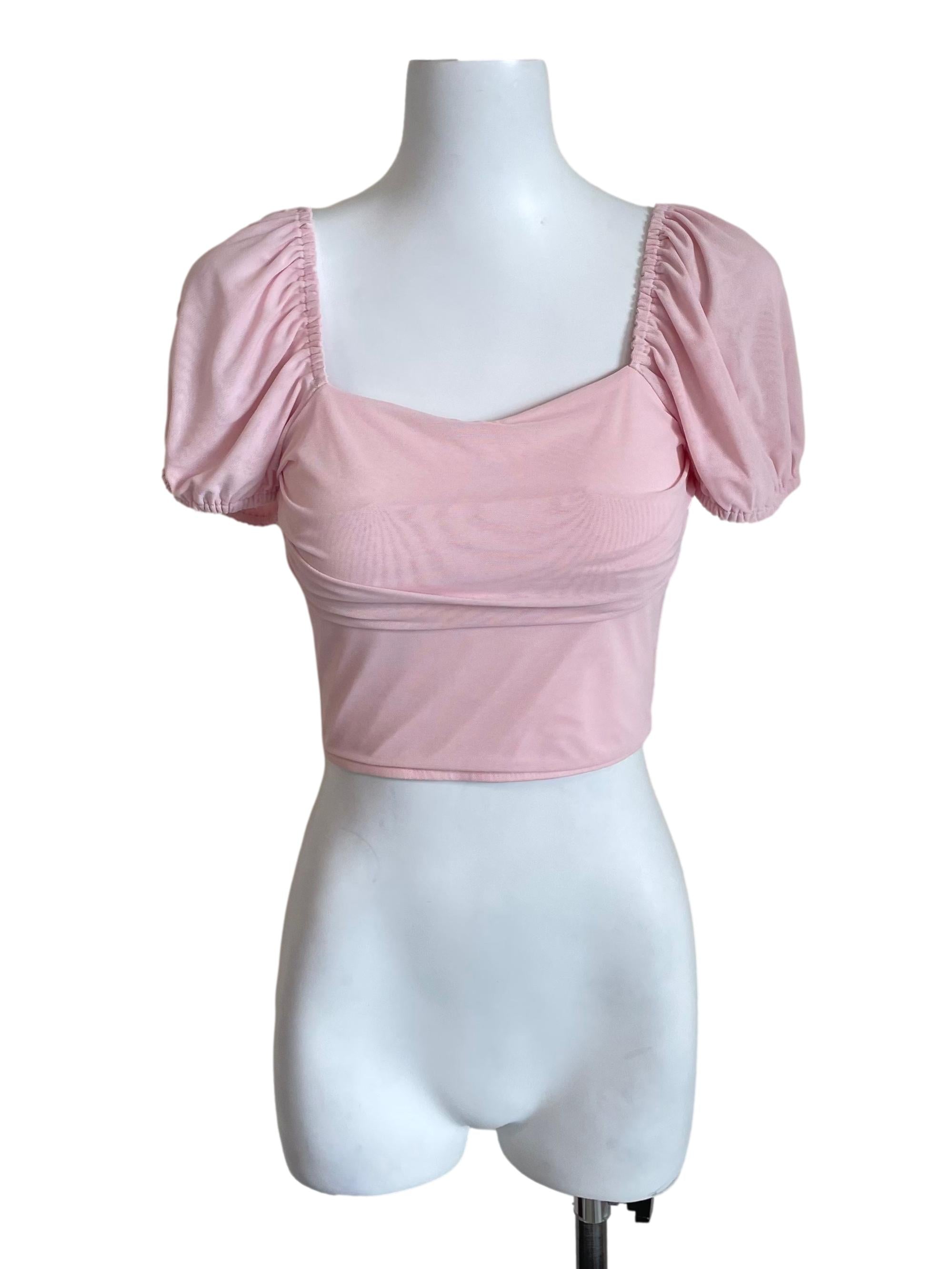 Pastel Pink Mesh Draped Crop Top