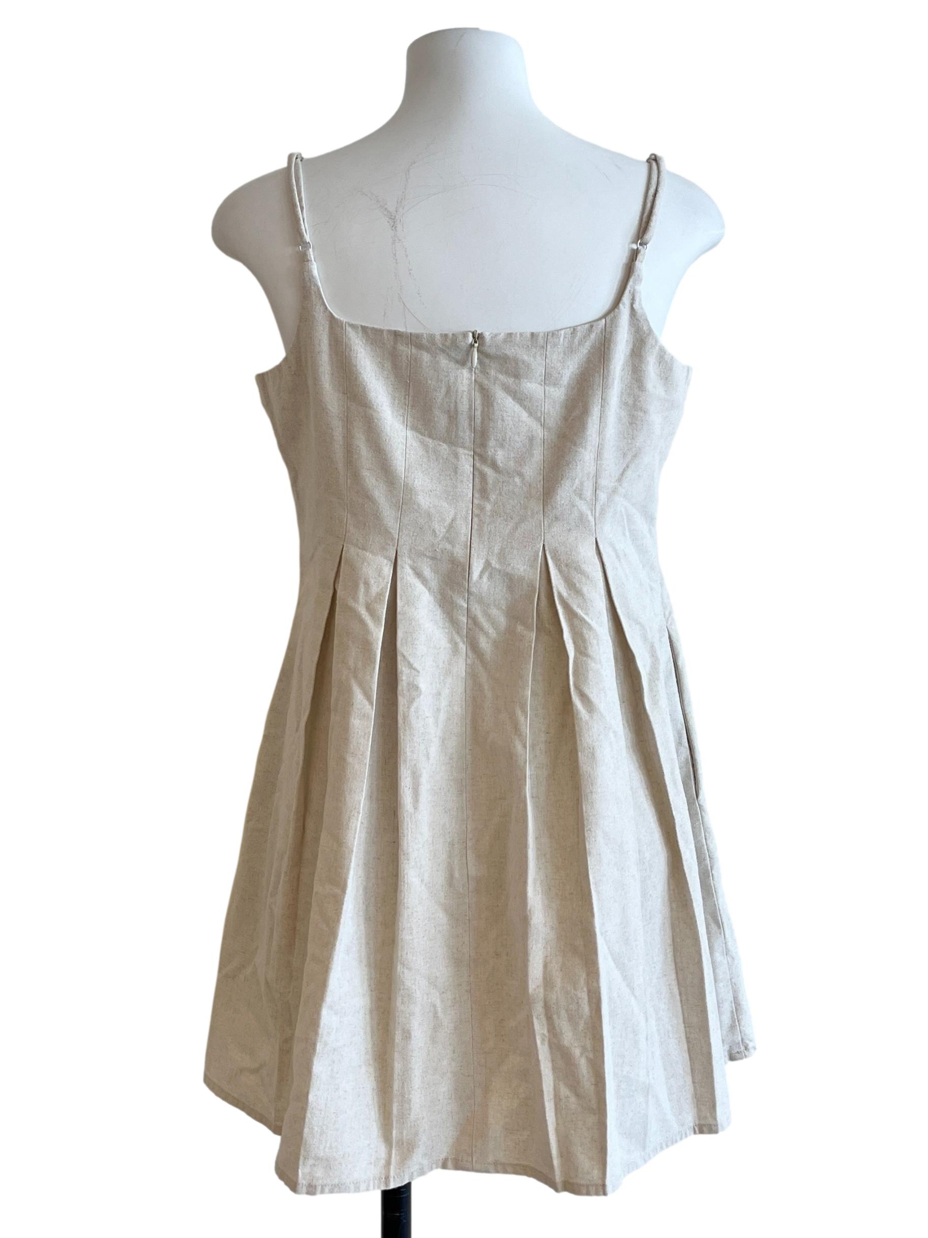 Linen White Pleated Mini Dress