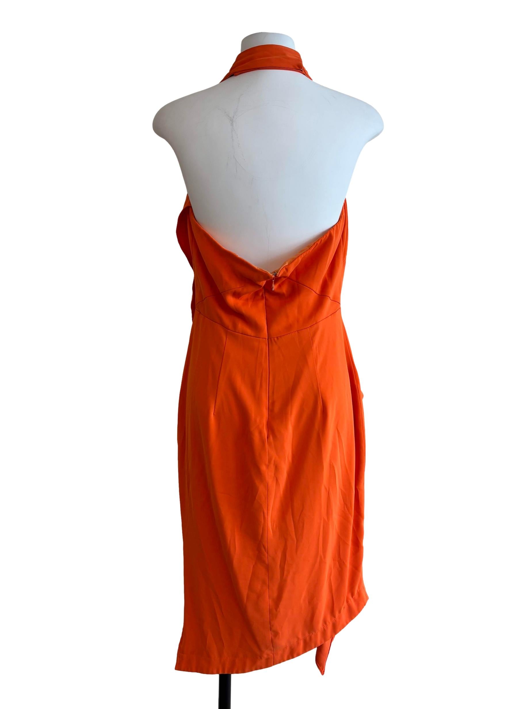 Tangelo Orange Halter Neck Drape Dress