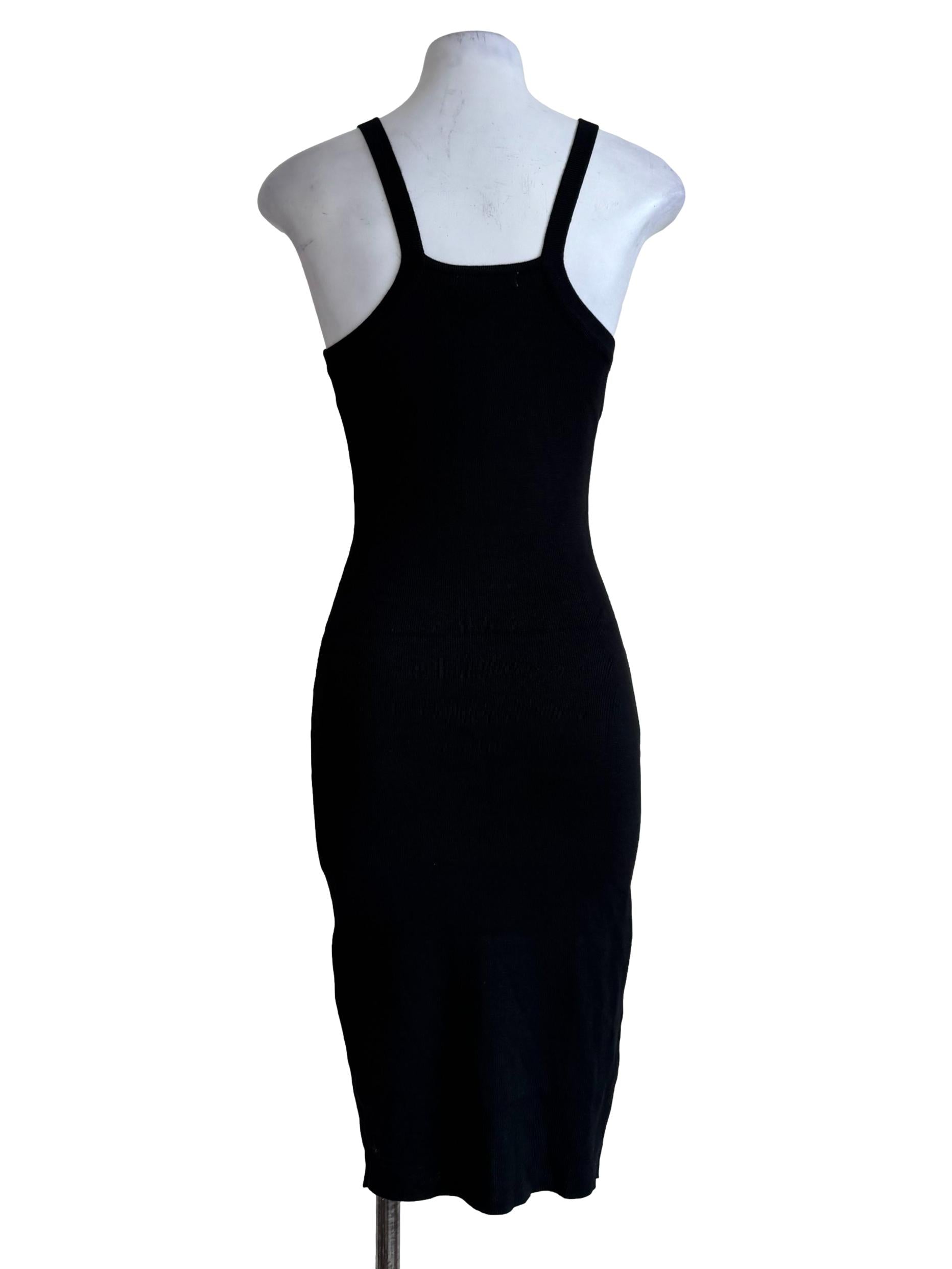 Textured Black Round Neck Bodycon Dress