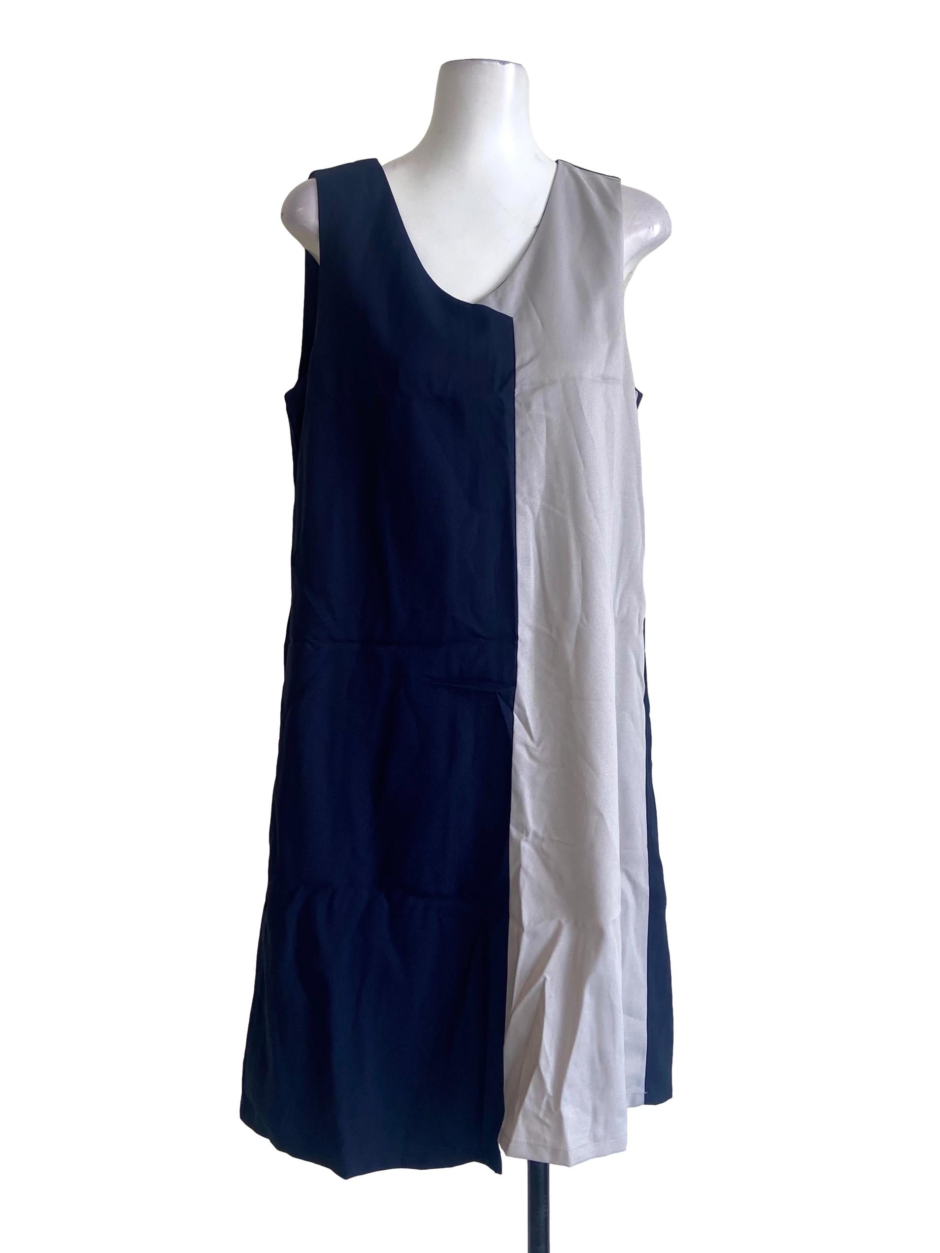Navy Blue & Grey Sleeveless Dress