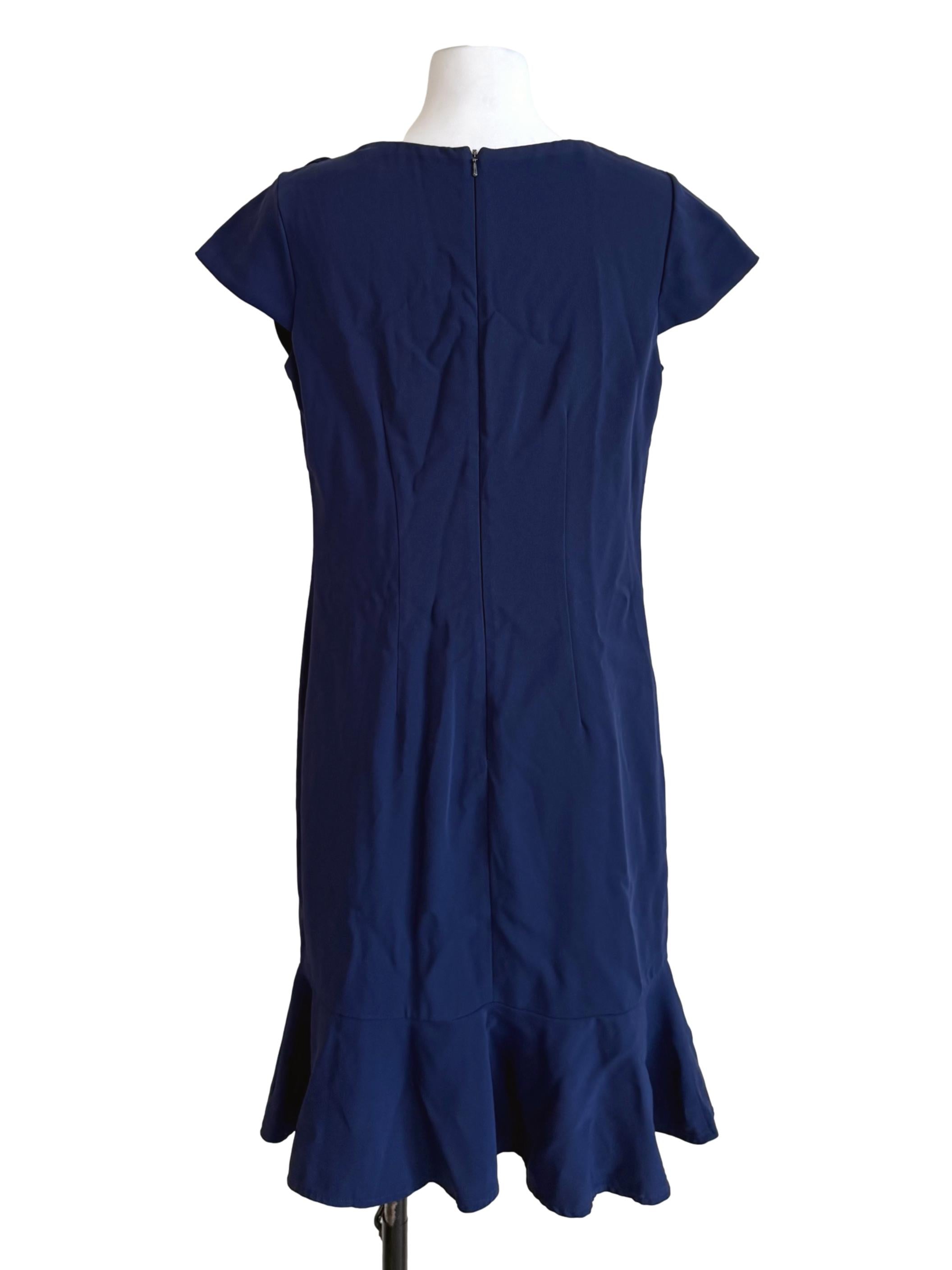 Navy Ruffled Small Sleeves Dress