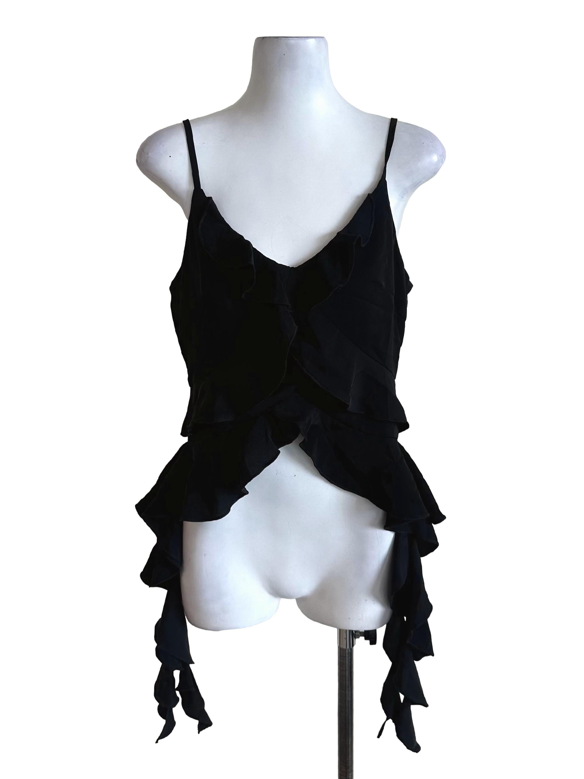 Raven Black V Neck Ruffle Top TTR