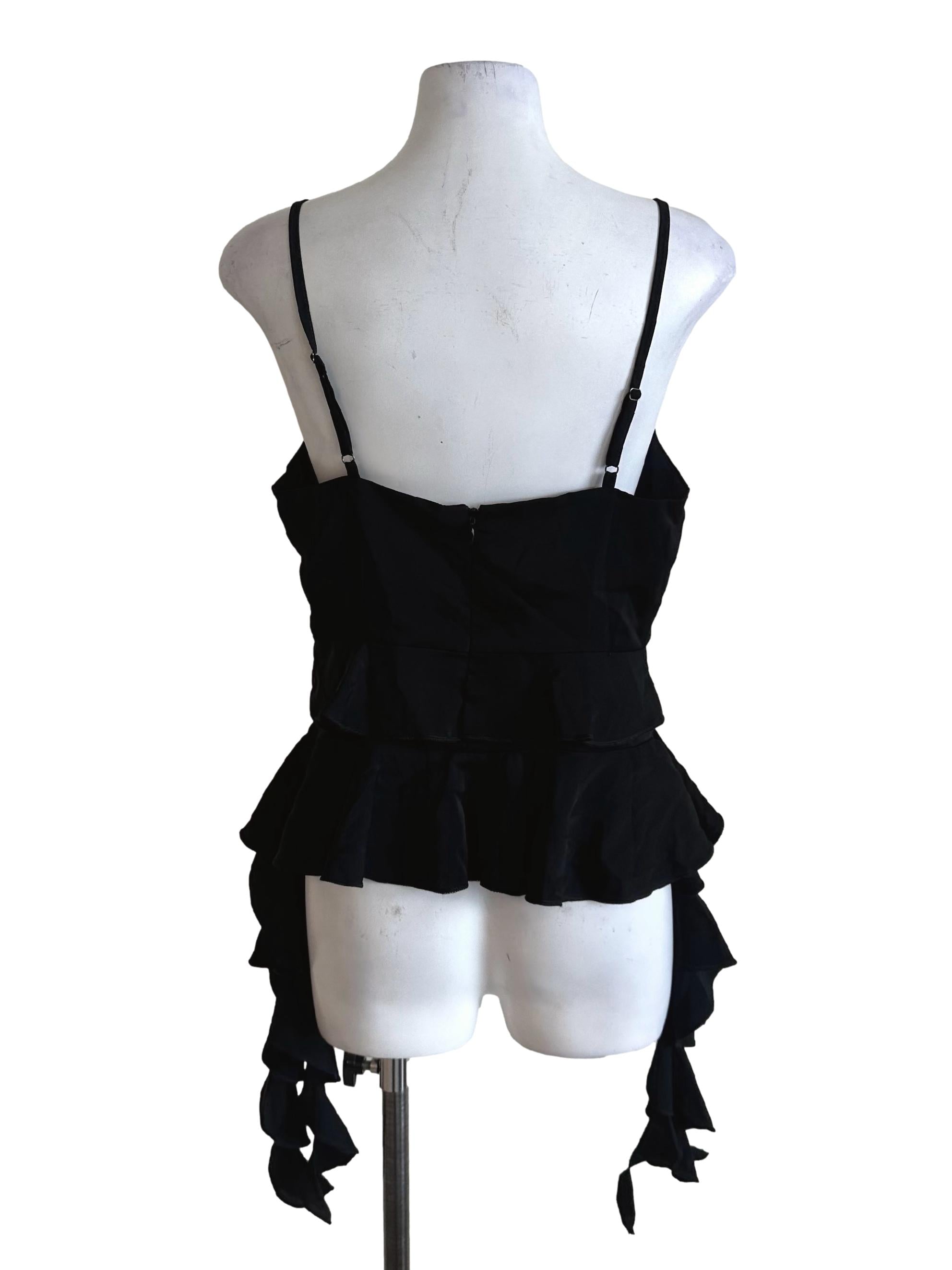 Raven Black V Neck Ruffle Top TTR