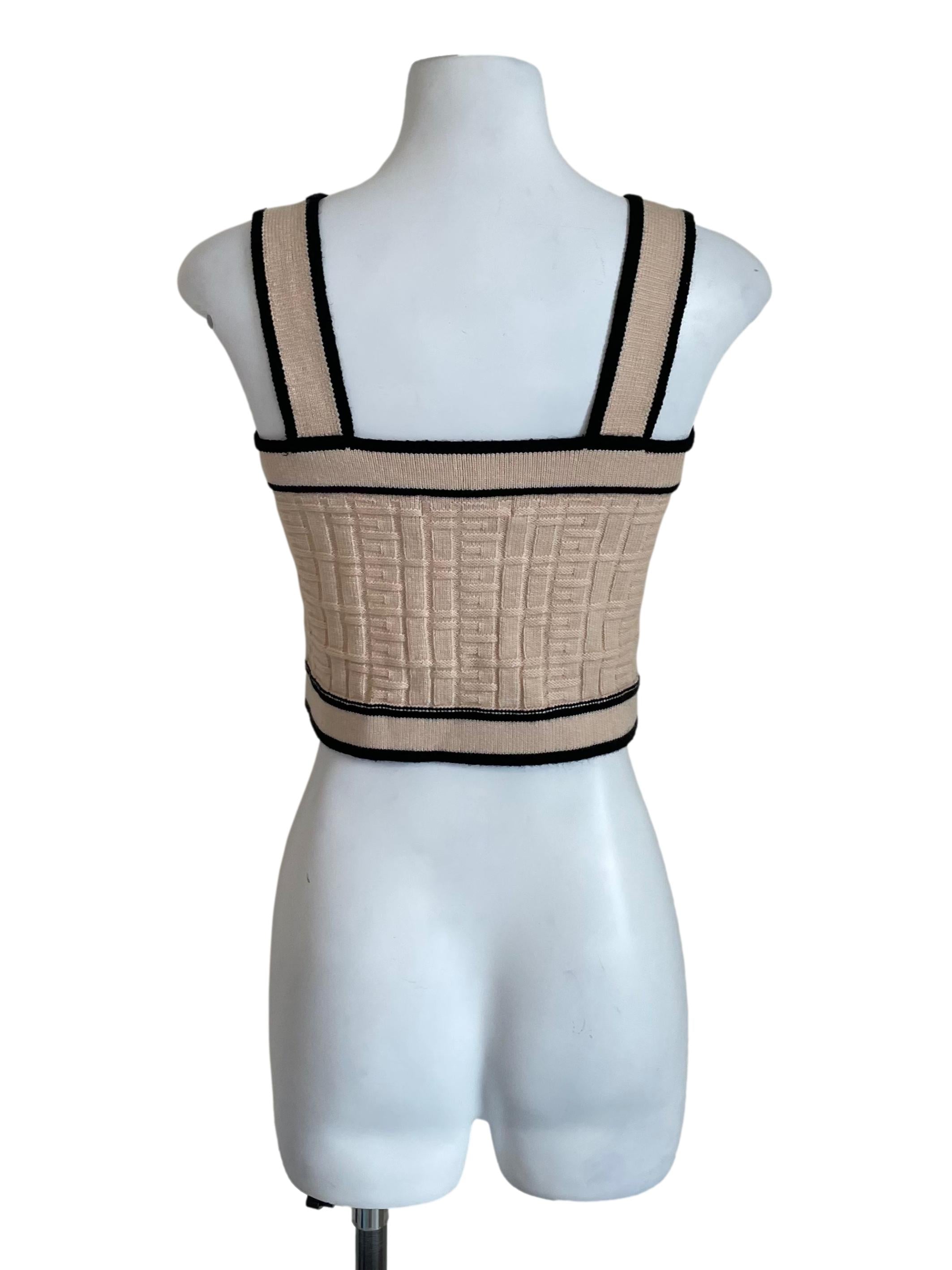 Warm Ivory Black Trace Knit Crop Top
