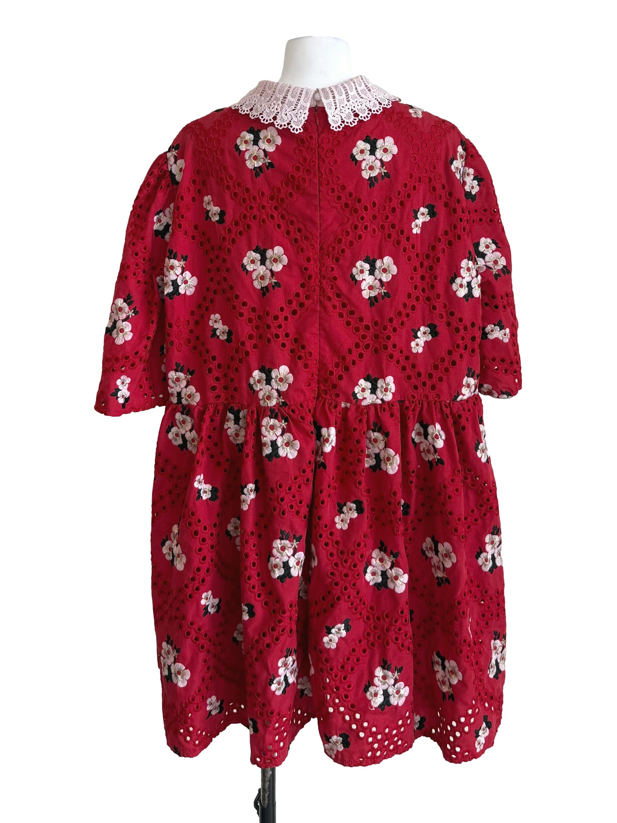 Red Floral Eyelet Wide Babydoll Dress