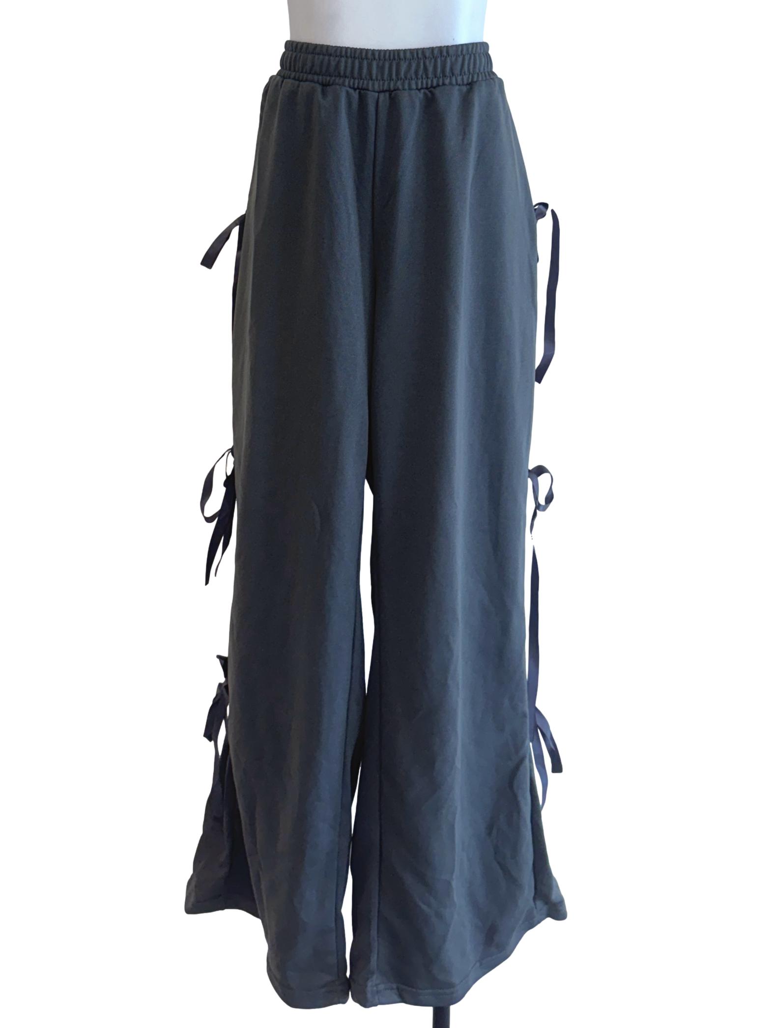 Pebble Grey Ribboned Pants