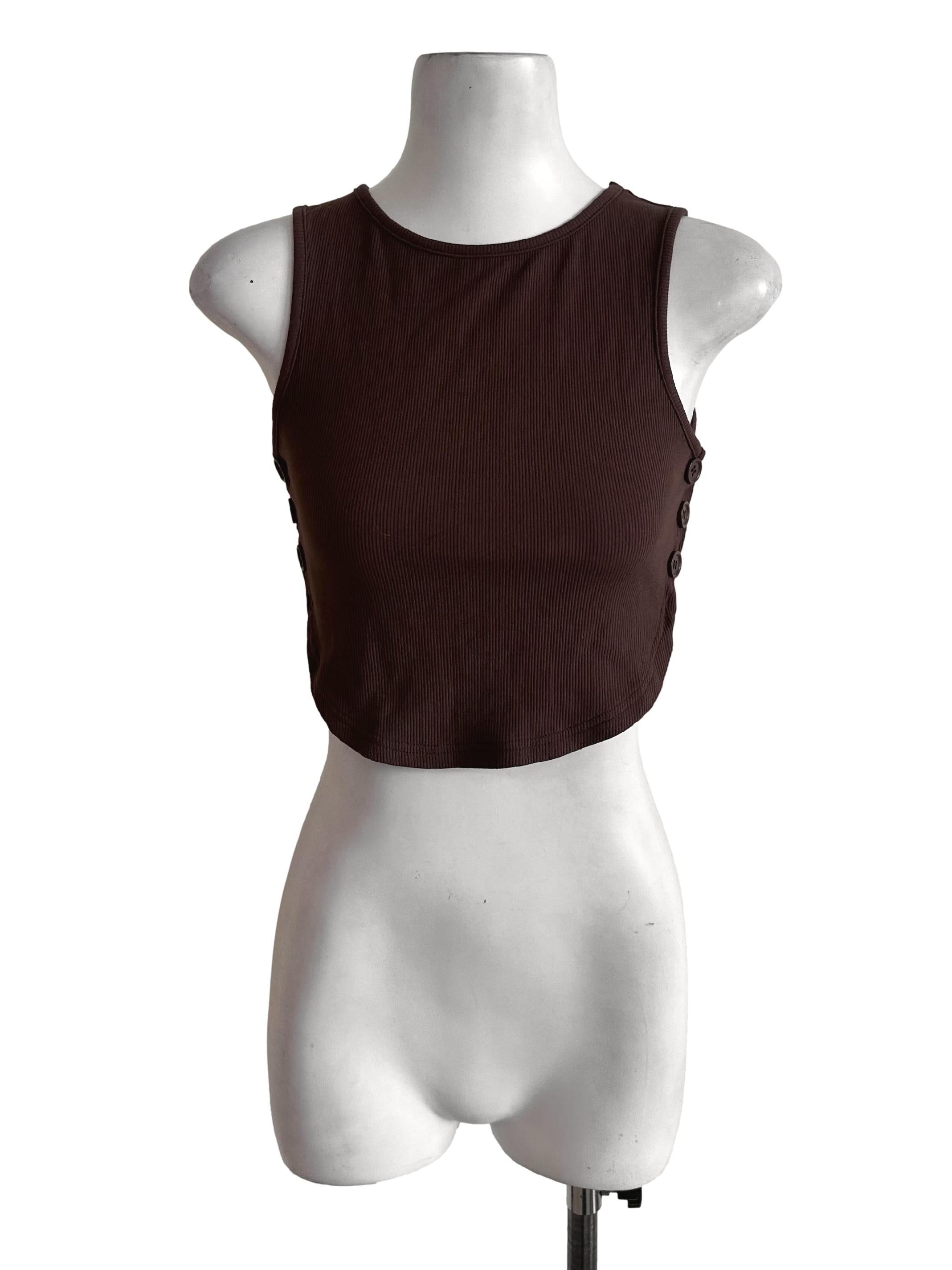 Dark Brown Knit Side Button Top TTR