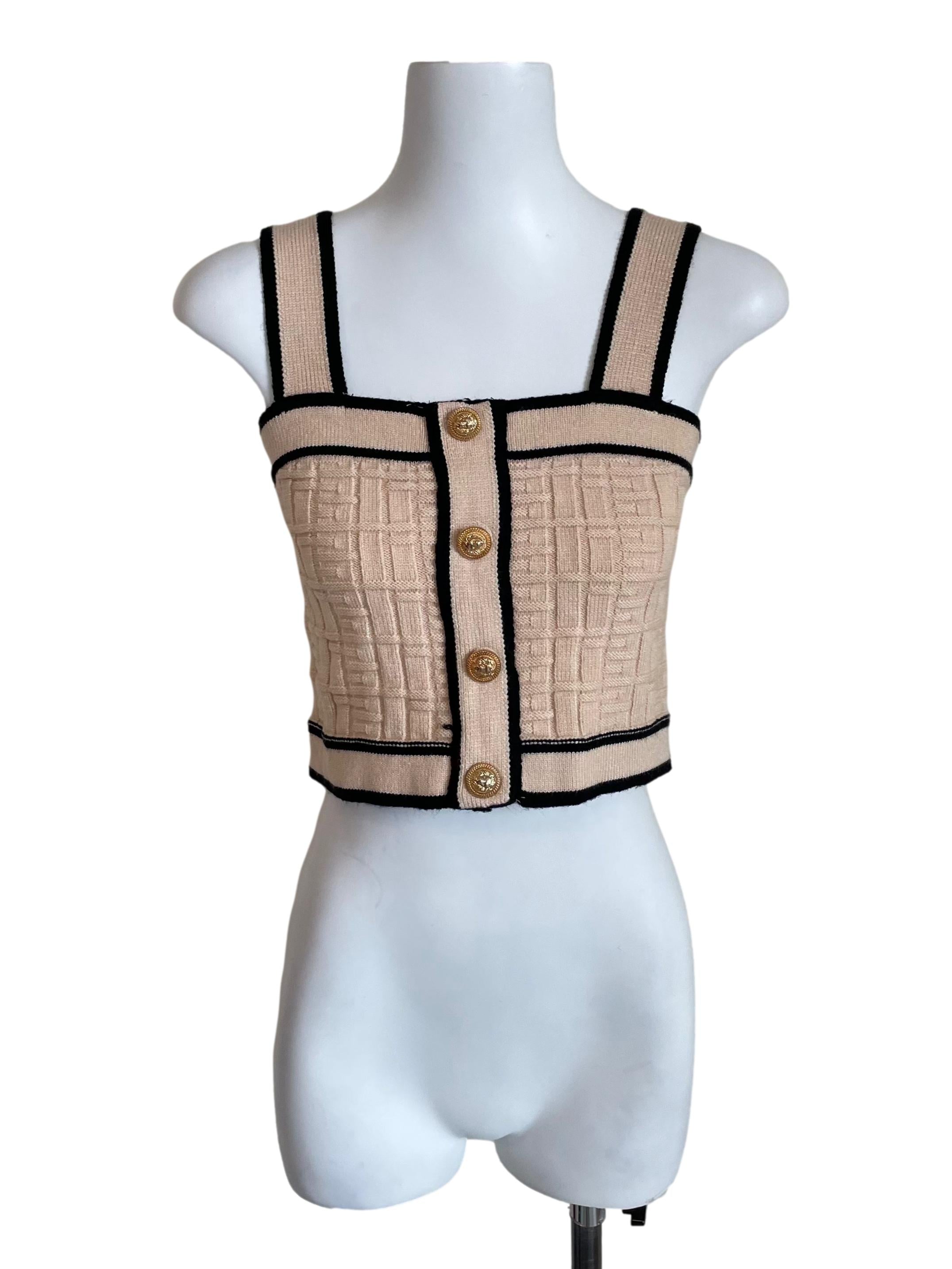 Warm Ivory Black Trace Knit Crop Top