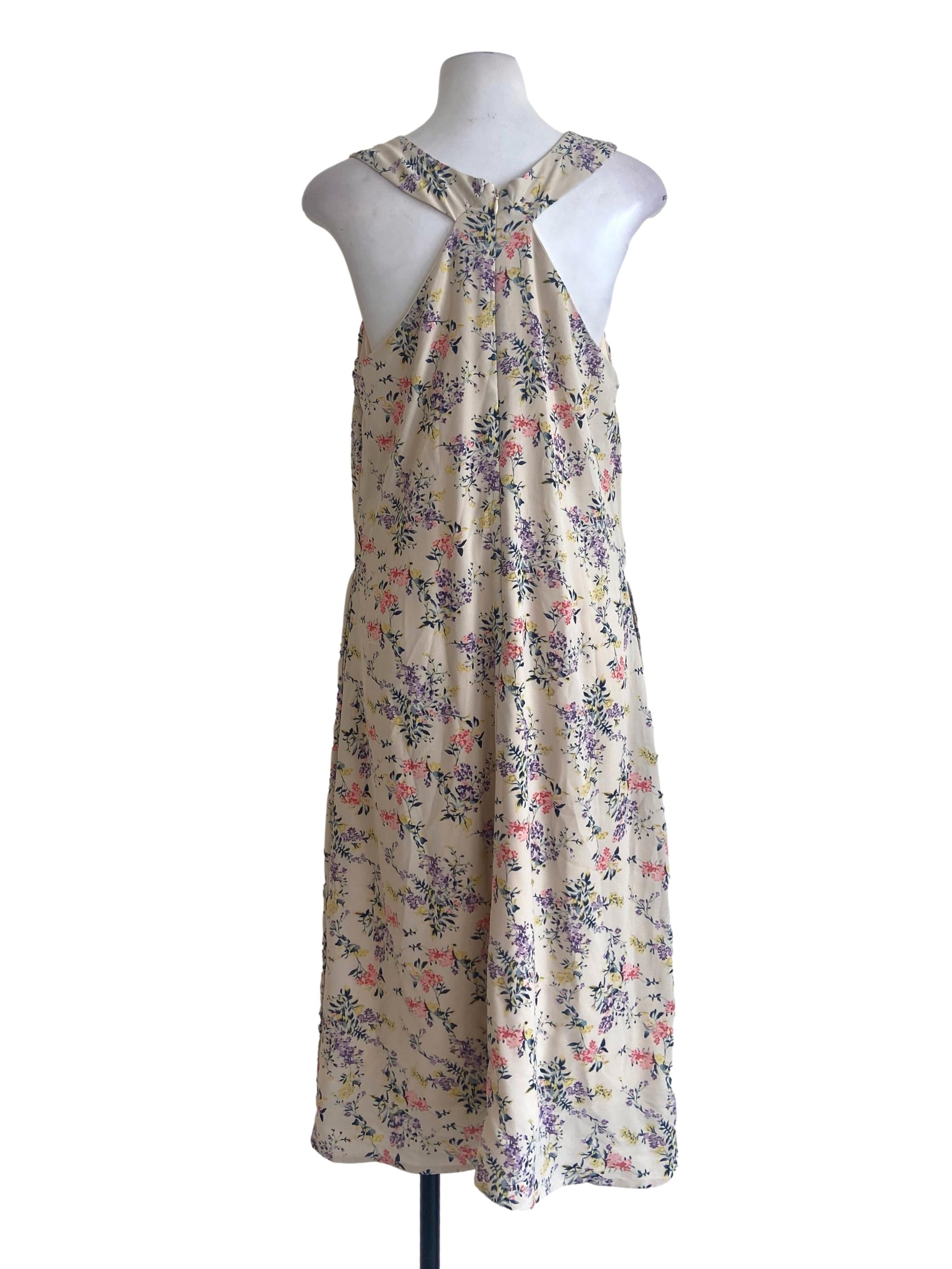 Ivory Beige Floral Sleeveless Slip Dress