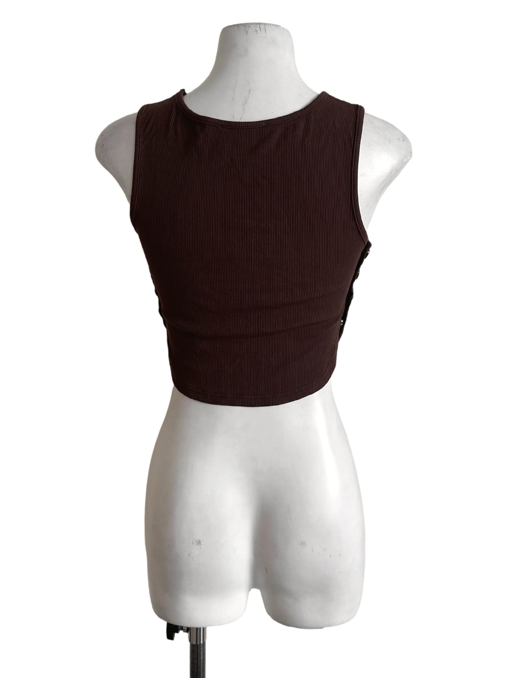 Dark Brown Knit Side Button Top TTR