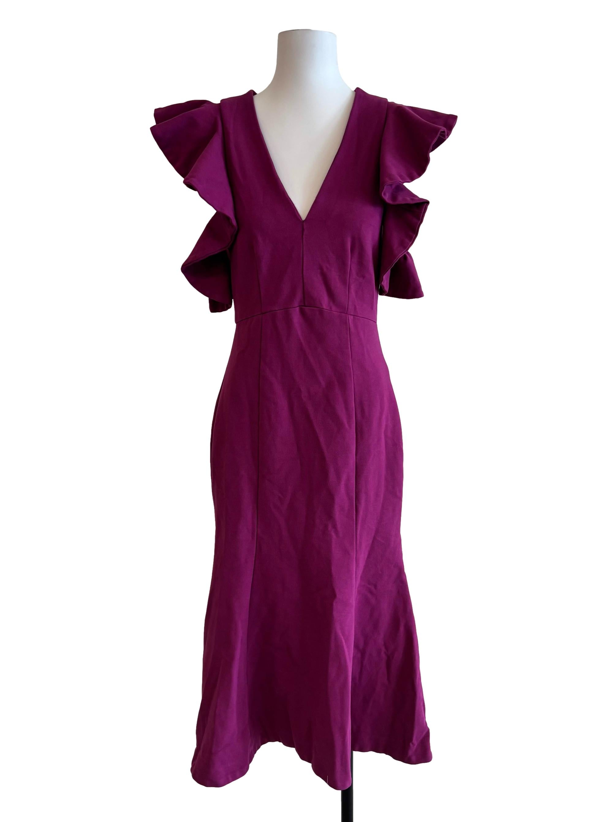 Mulberry Purple Ruffle Sleeve Sheath Dress
