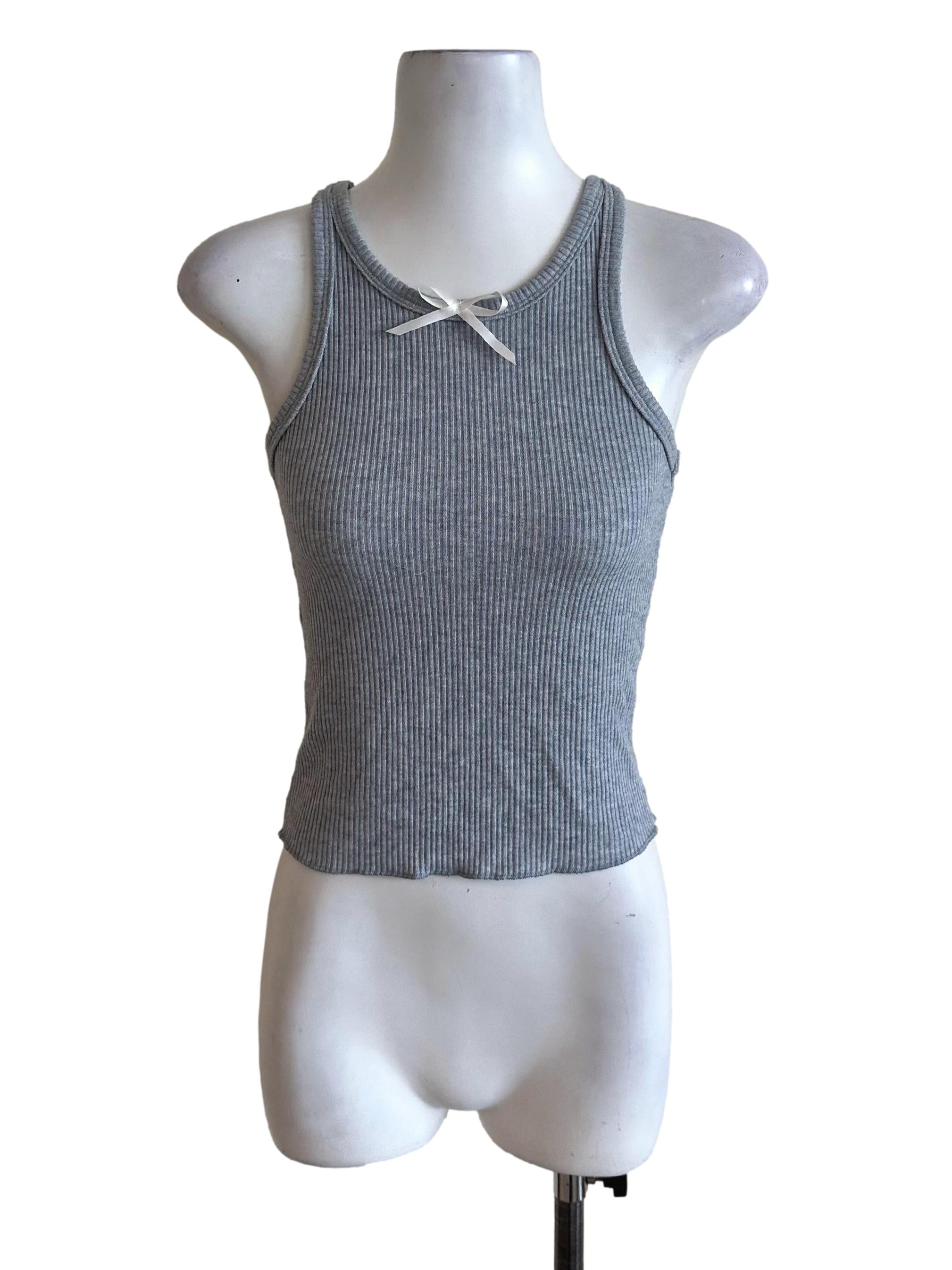 Ash Blue Knit Ribbon Tank Top TEM