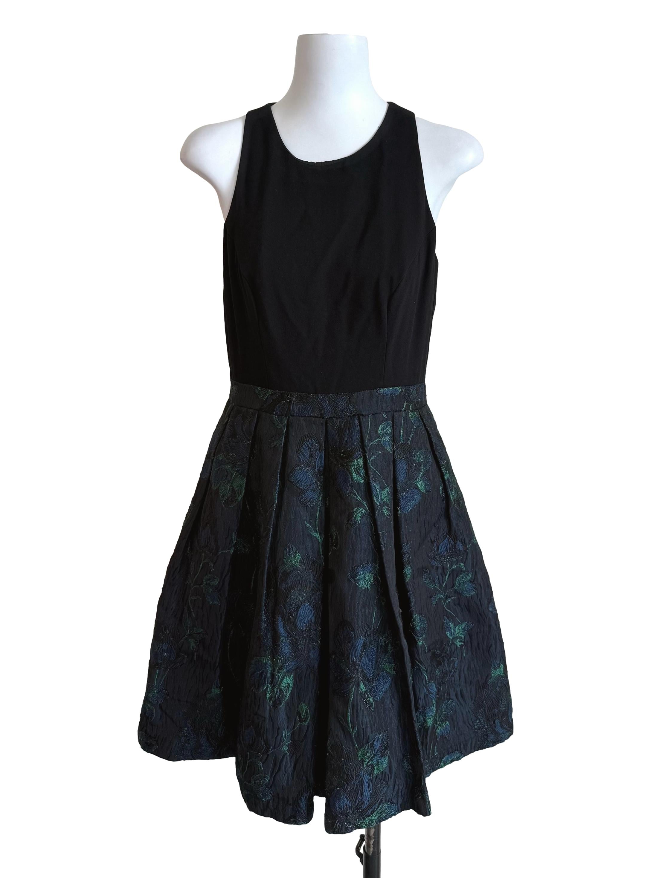 Black Glitter Floral Pleat Dress