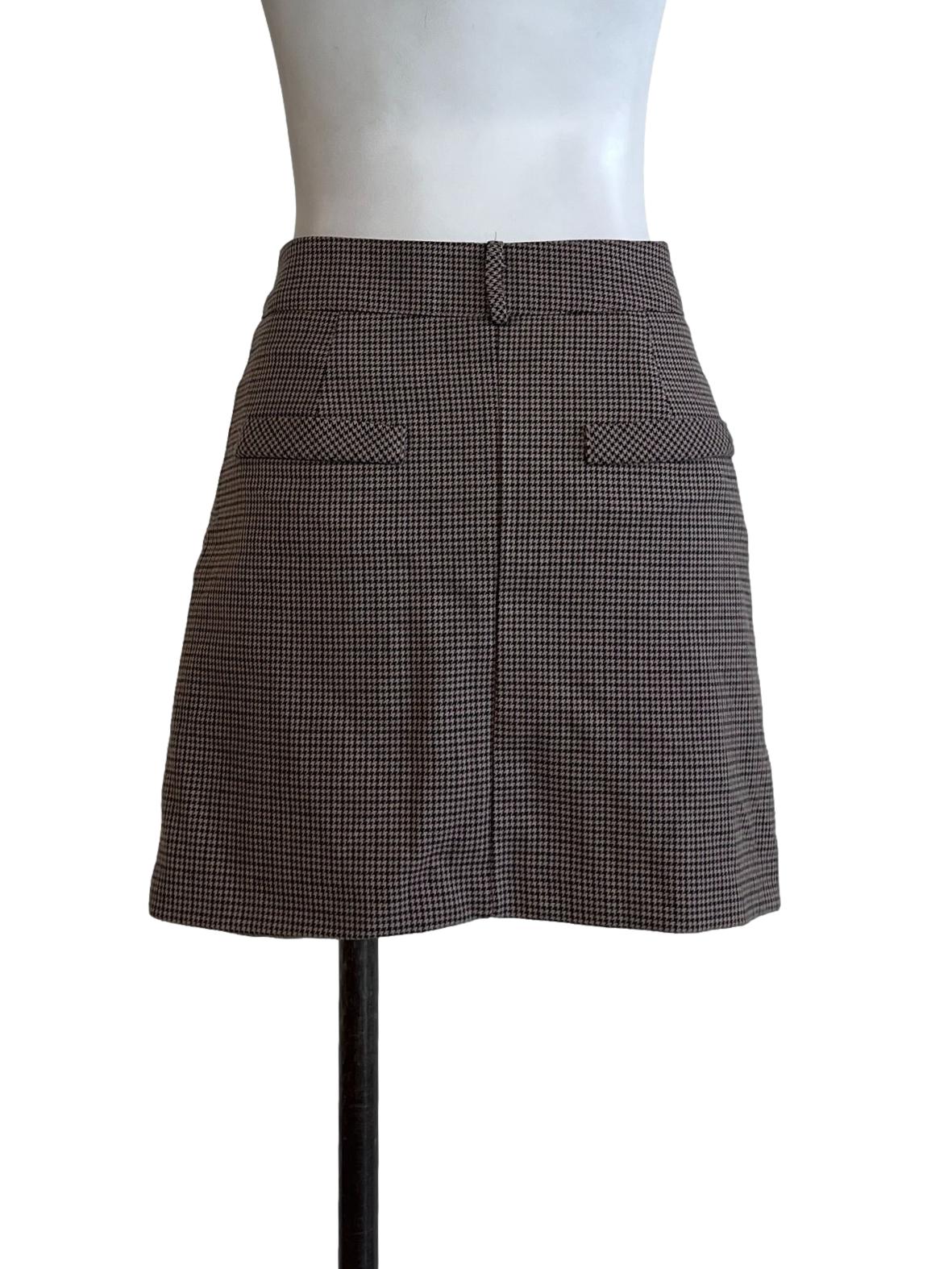 Wood Brown Houndstooth Mini Skirt