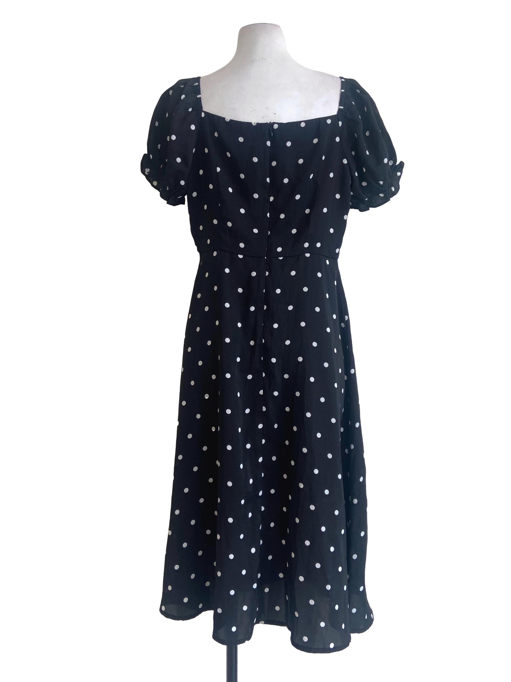 Black & White  Dot Square Neck Slit Dress