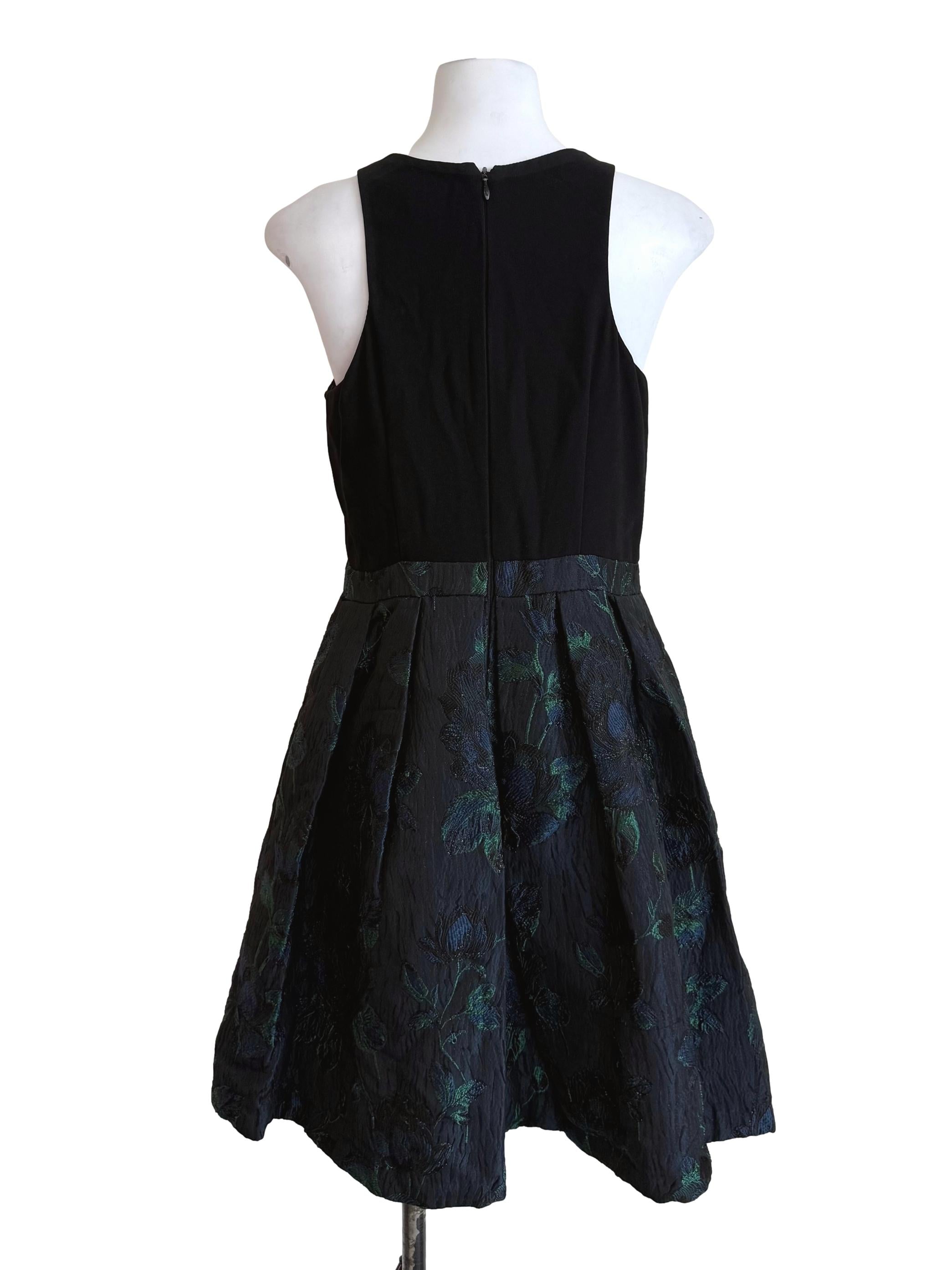 Black Glitter Floral Pleat Dress