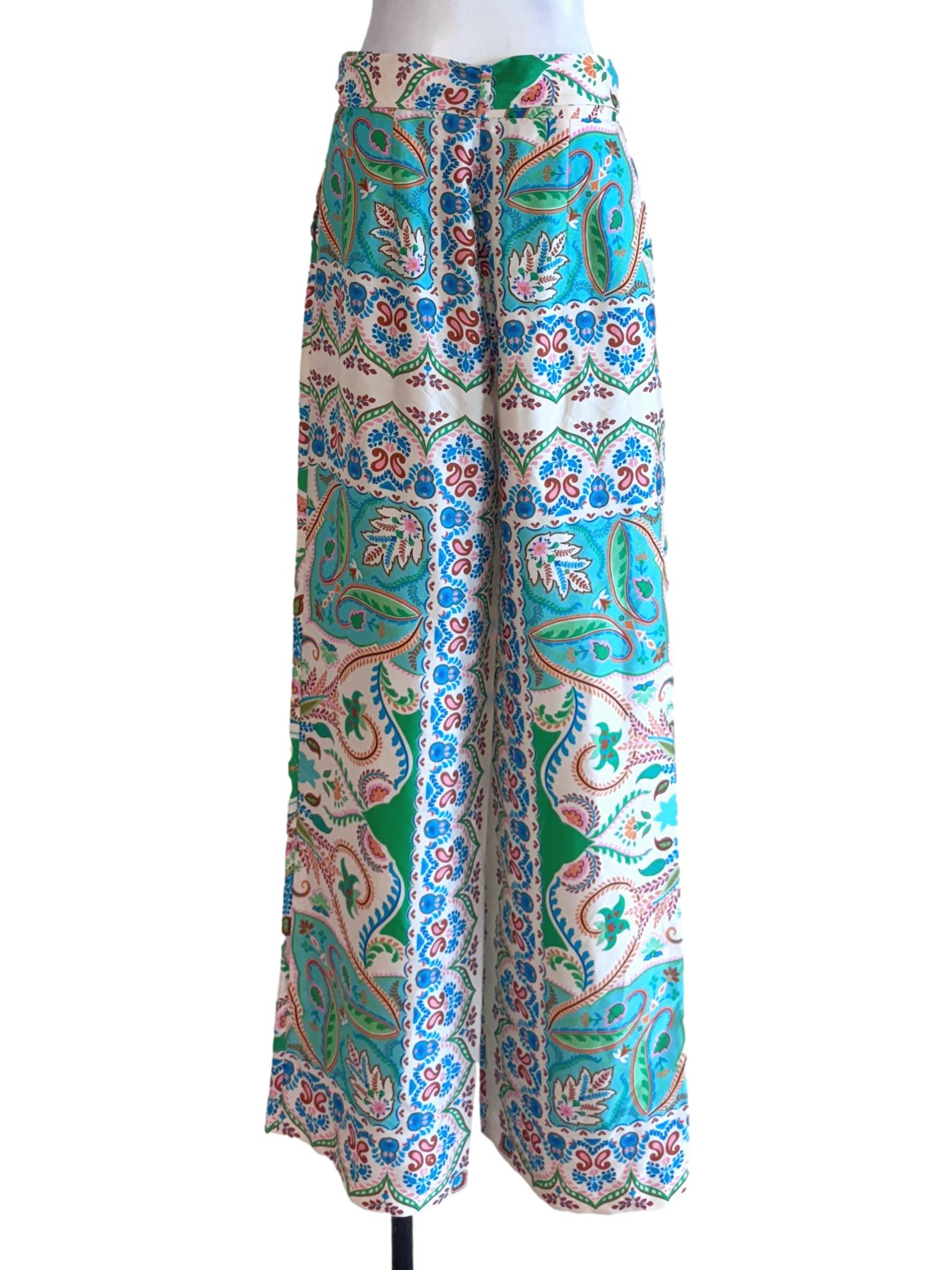 Green Floral Satin Pants