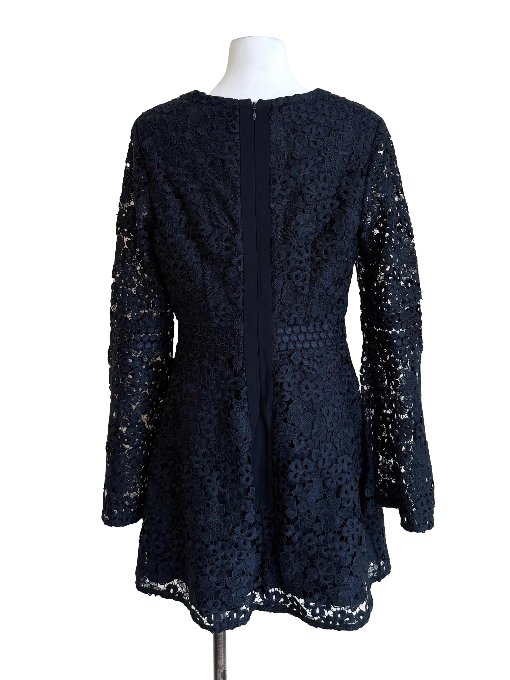Dark Navy Embroidery V Neck Dress