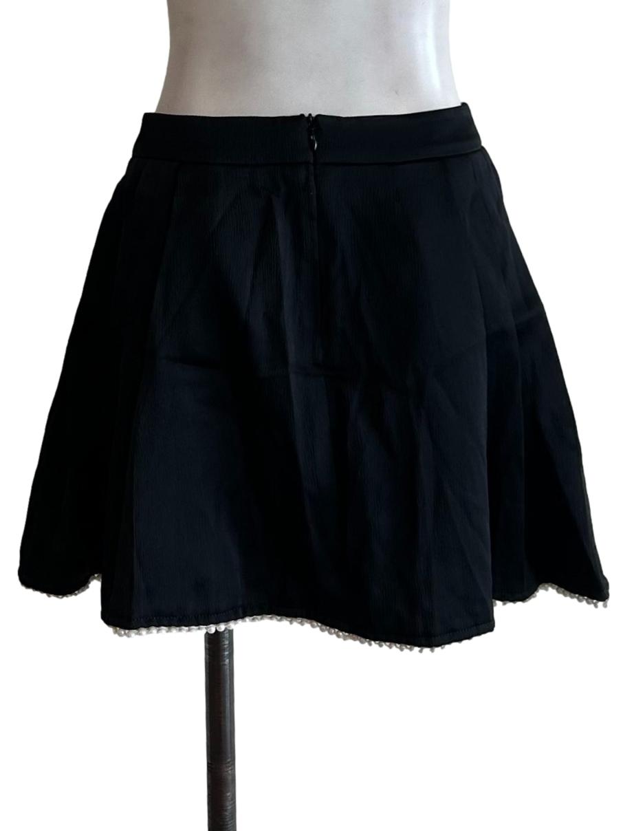 Black Textured Pleated Skirt