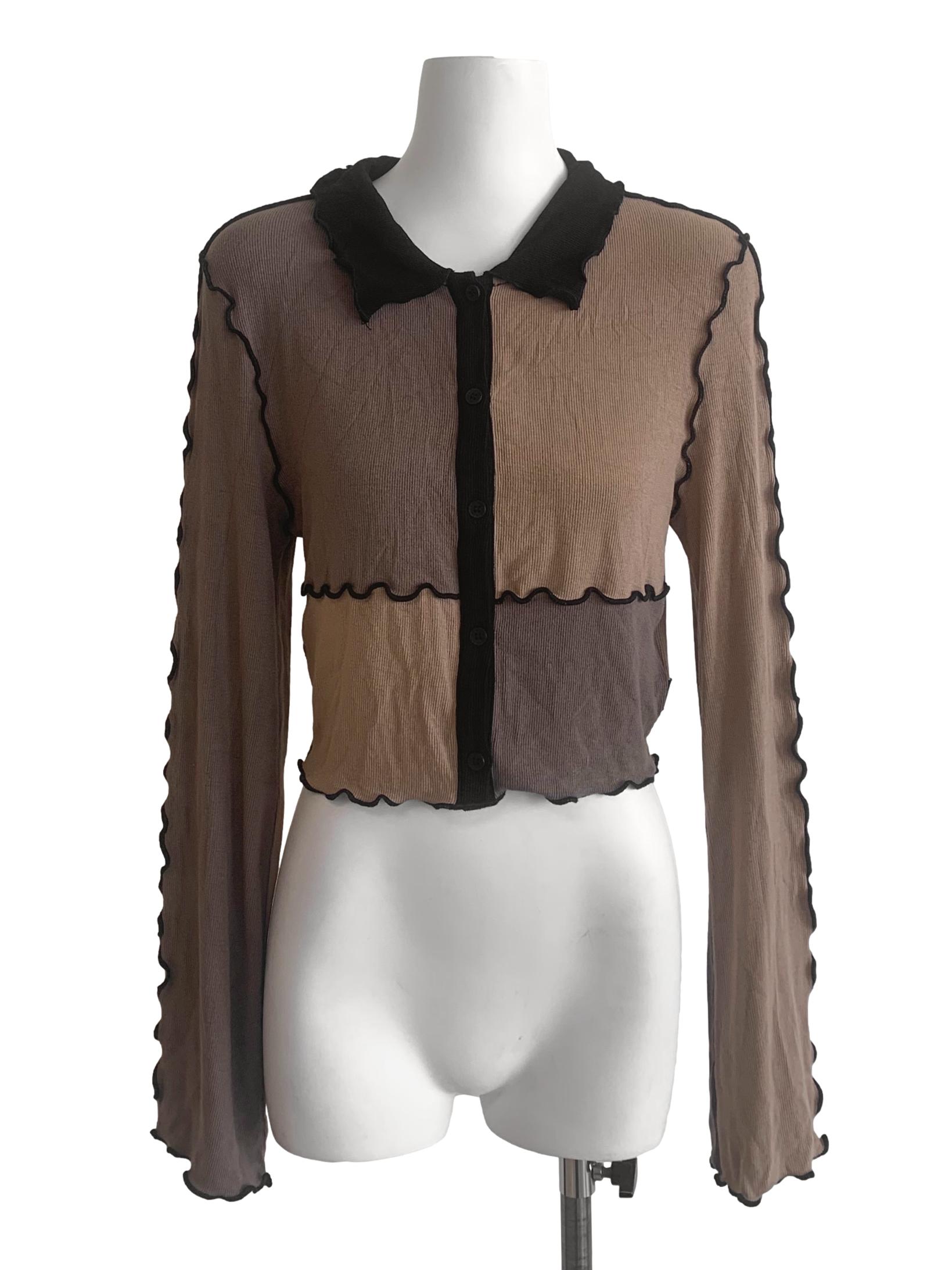 Brown Collared Crop Top