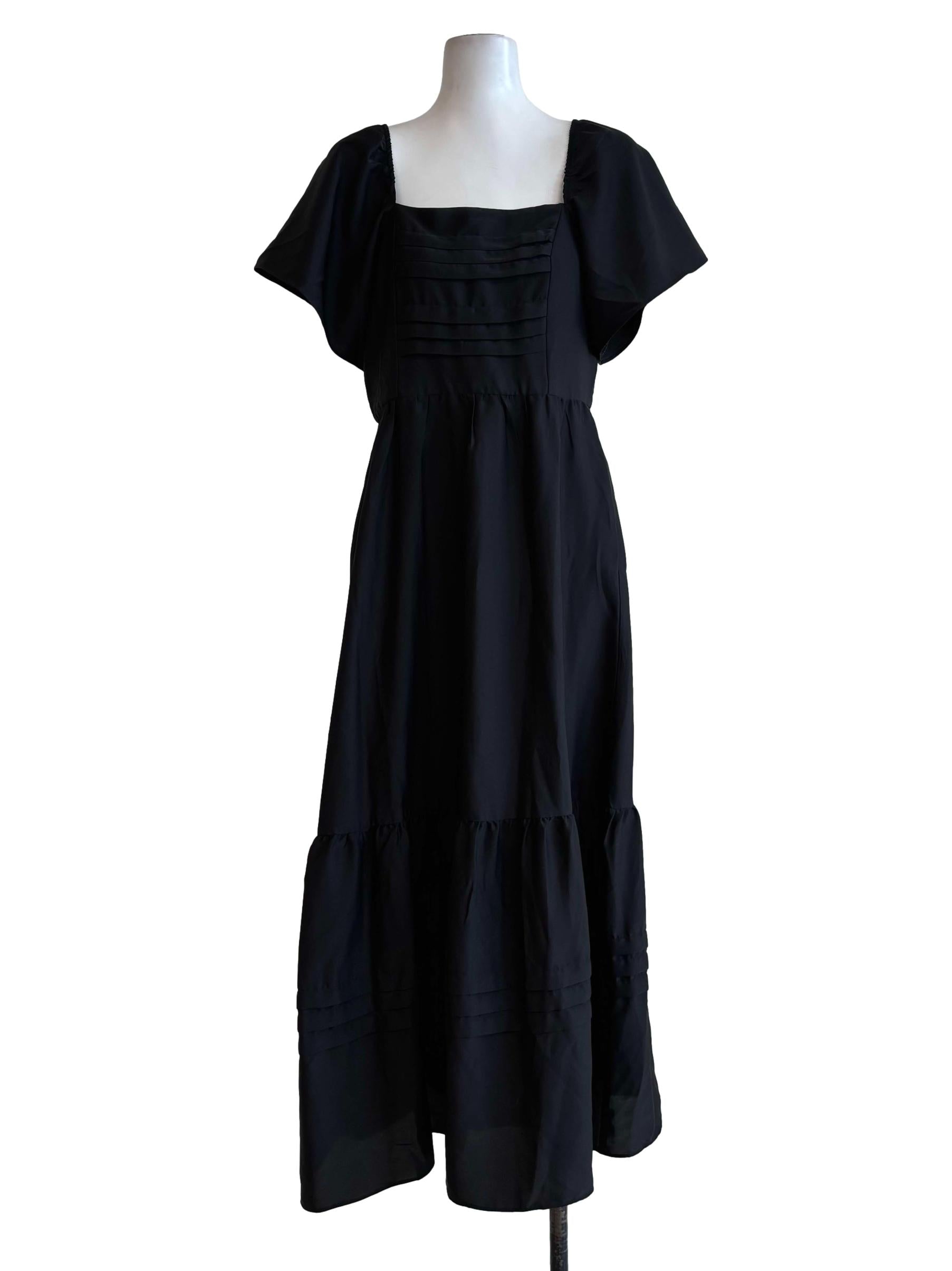 Jet Black Shortsleeve Square Neck A-Line Dress