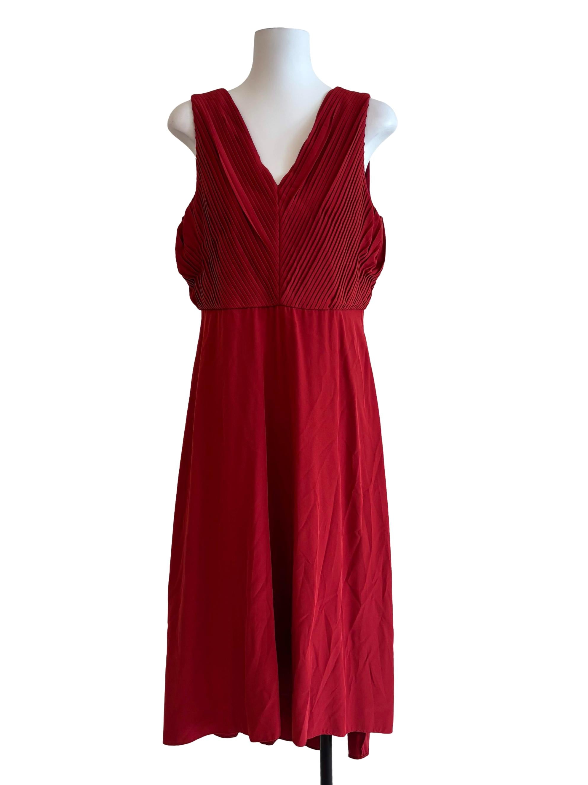 Scarlet Red Pleated V-Neck Dress