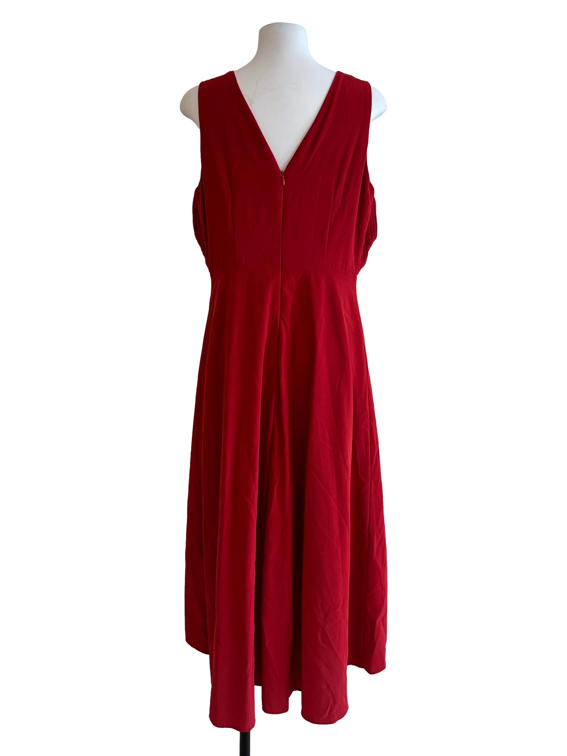 Scarlet Red Pleated V-Neck Dress