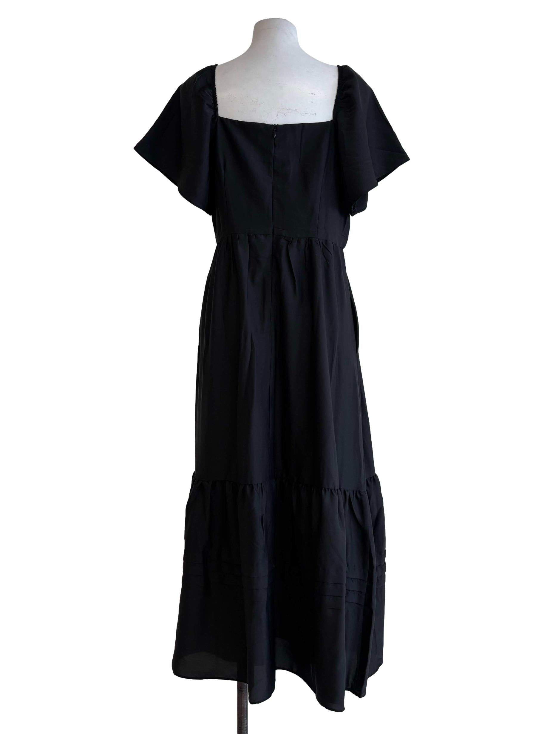Jet Black Shortsleeve Square Neck A-Line Dress