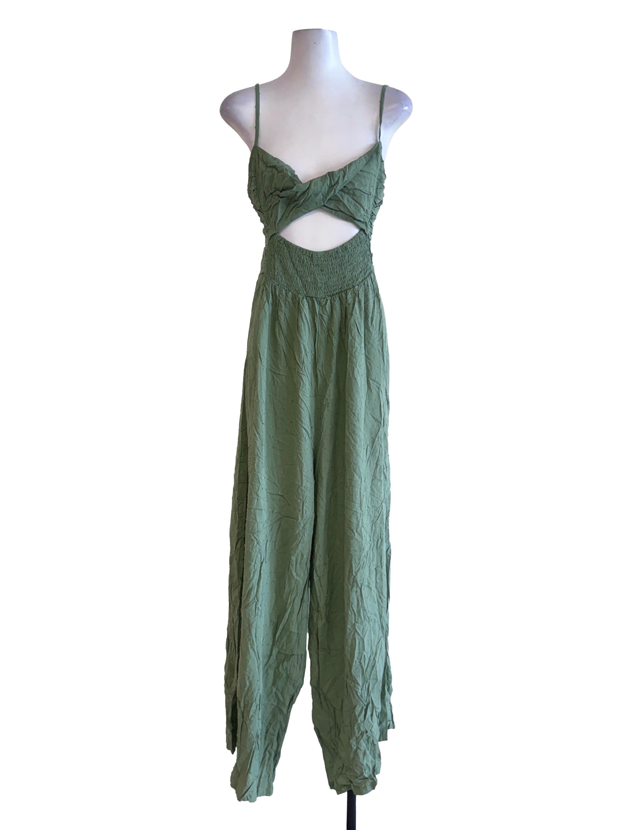 Green Ruched Textured Jumpsuits