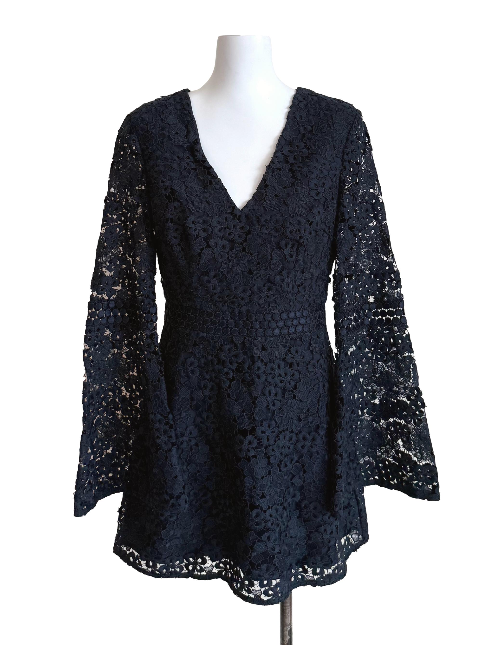 Dark Navy Embroidery V Neck Dress