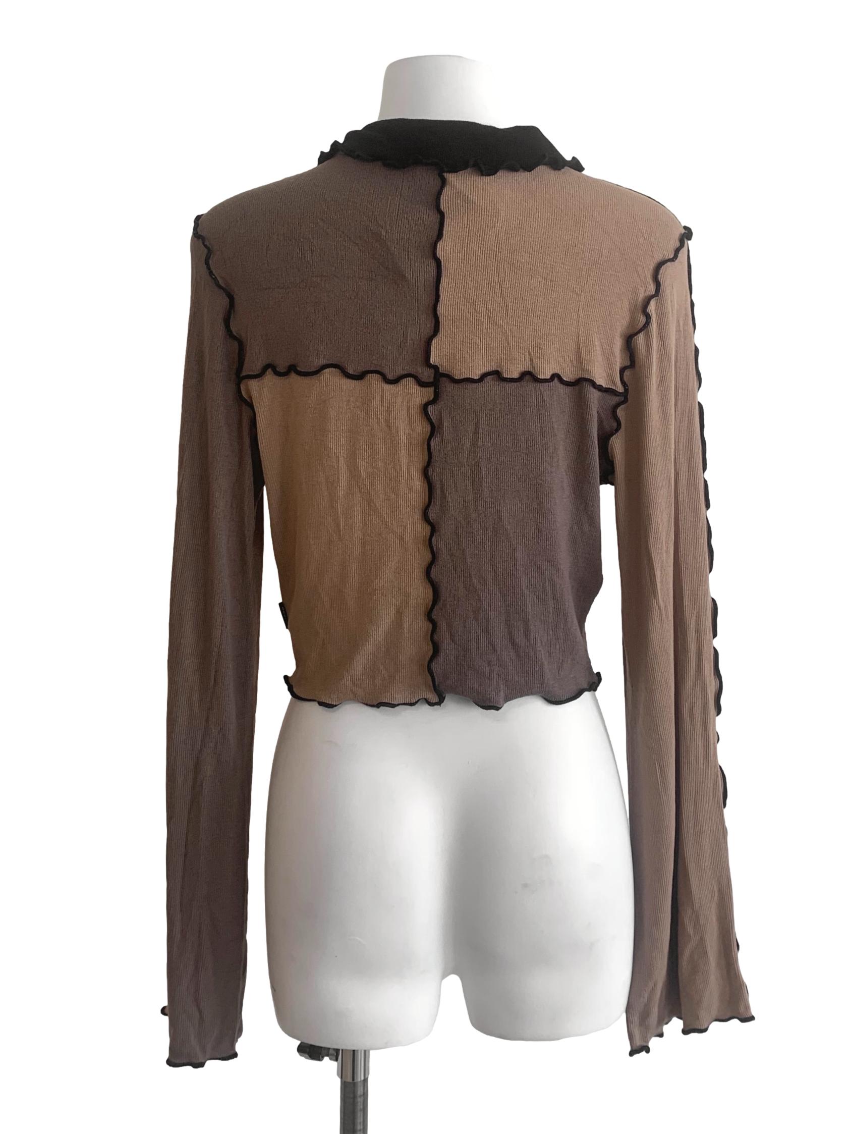 Brown Collared Crop Top