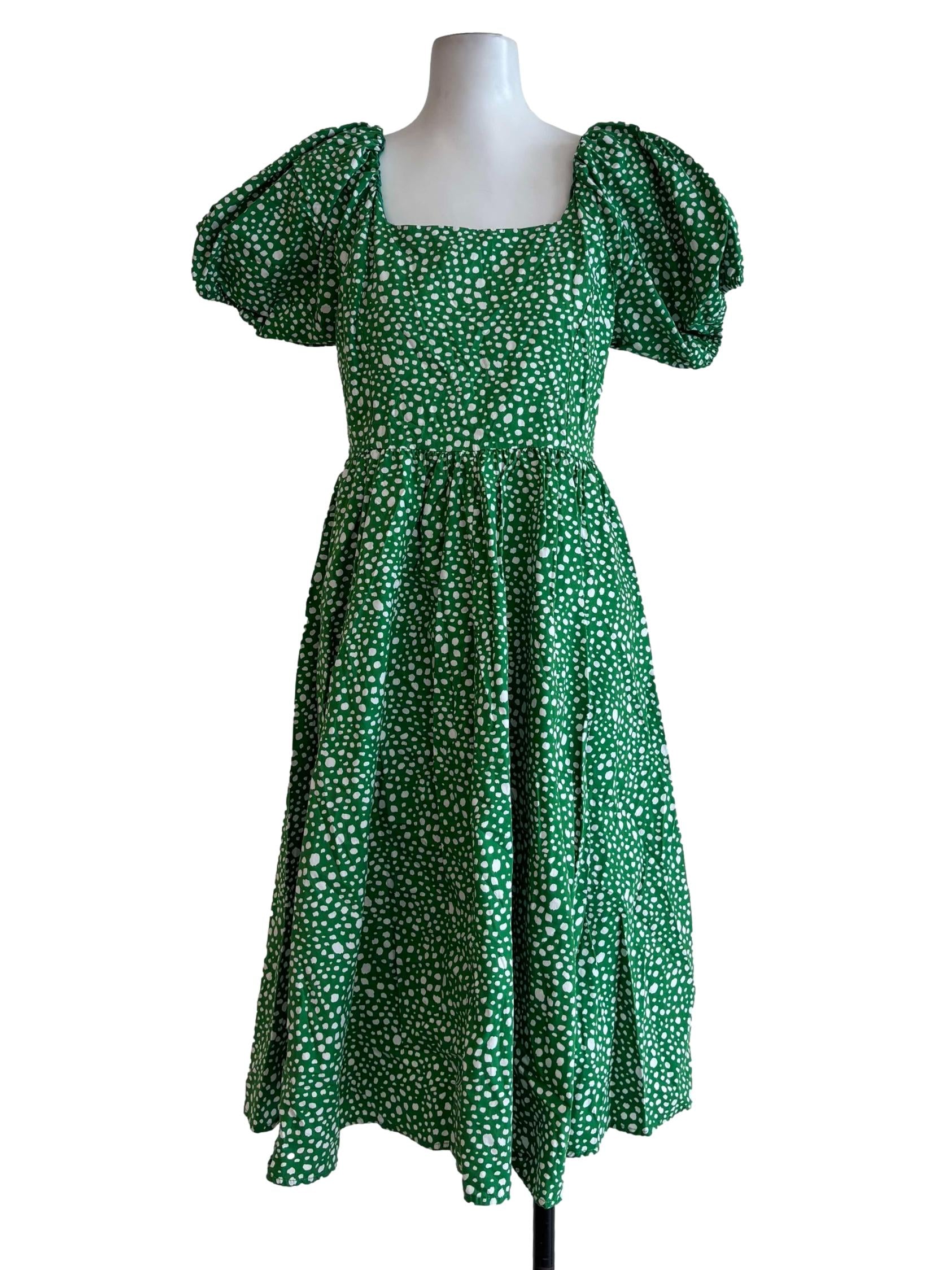 Green And White Polka Dot Cotton Dress