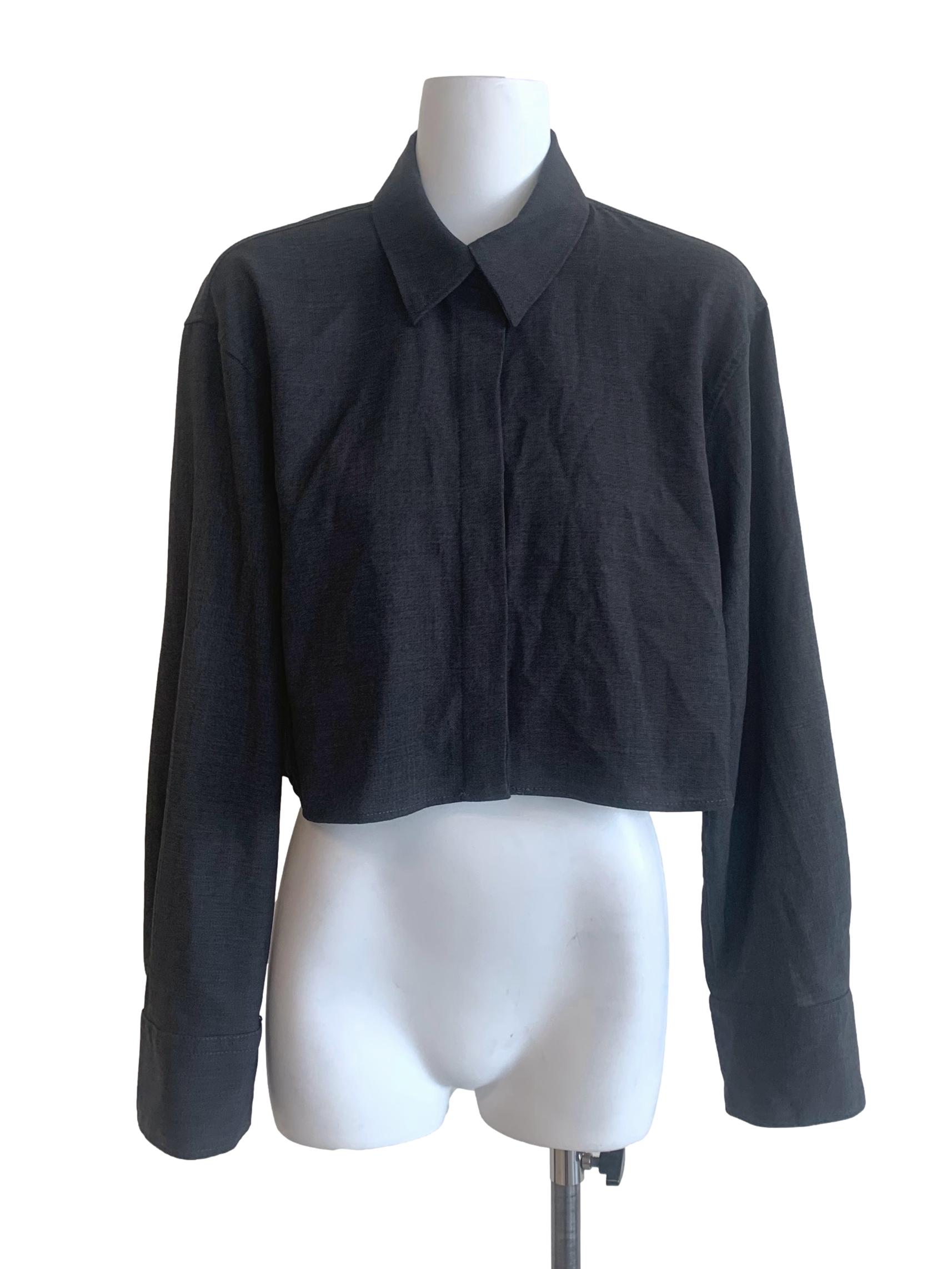 Pebble Grey Collared Crop Top
