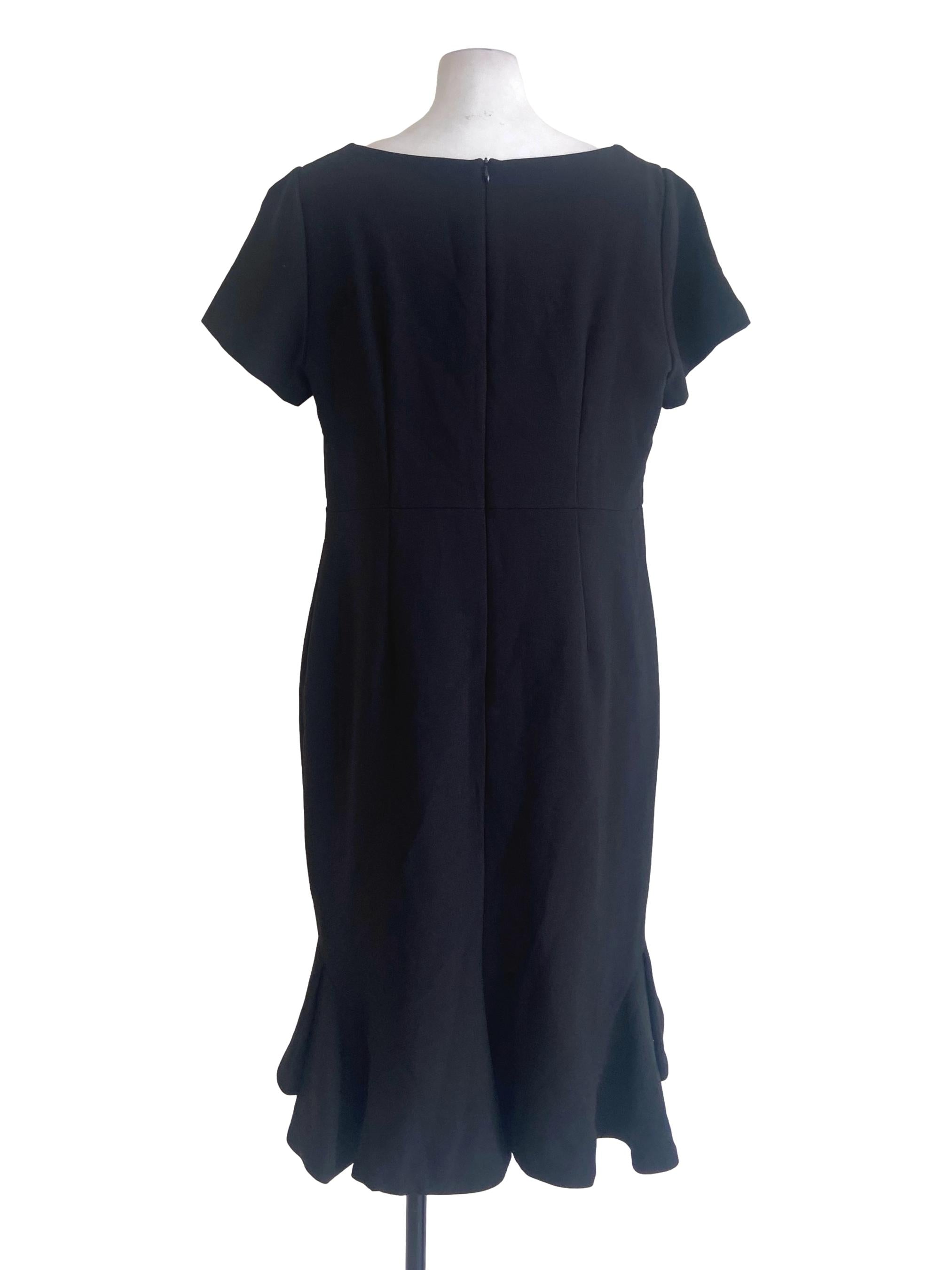 Black Twill Jewel Neck Lace Shift Dress