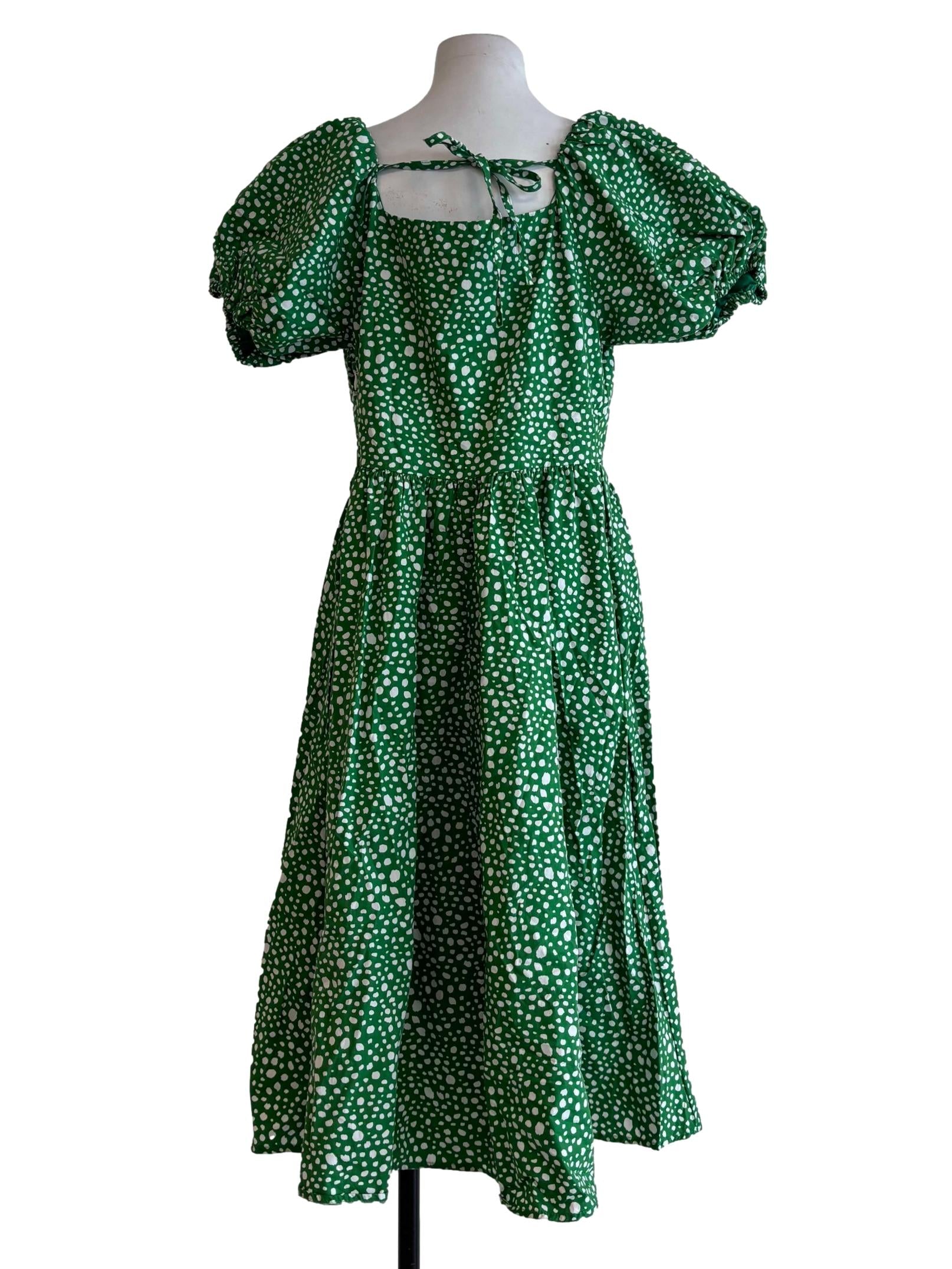 Green And White Polka Dot Cotton Dress