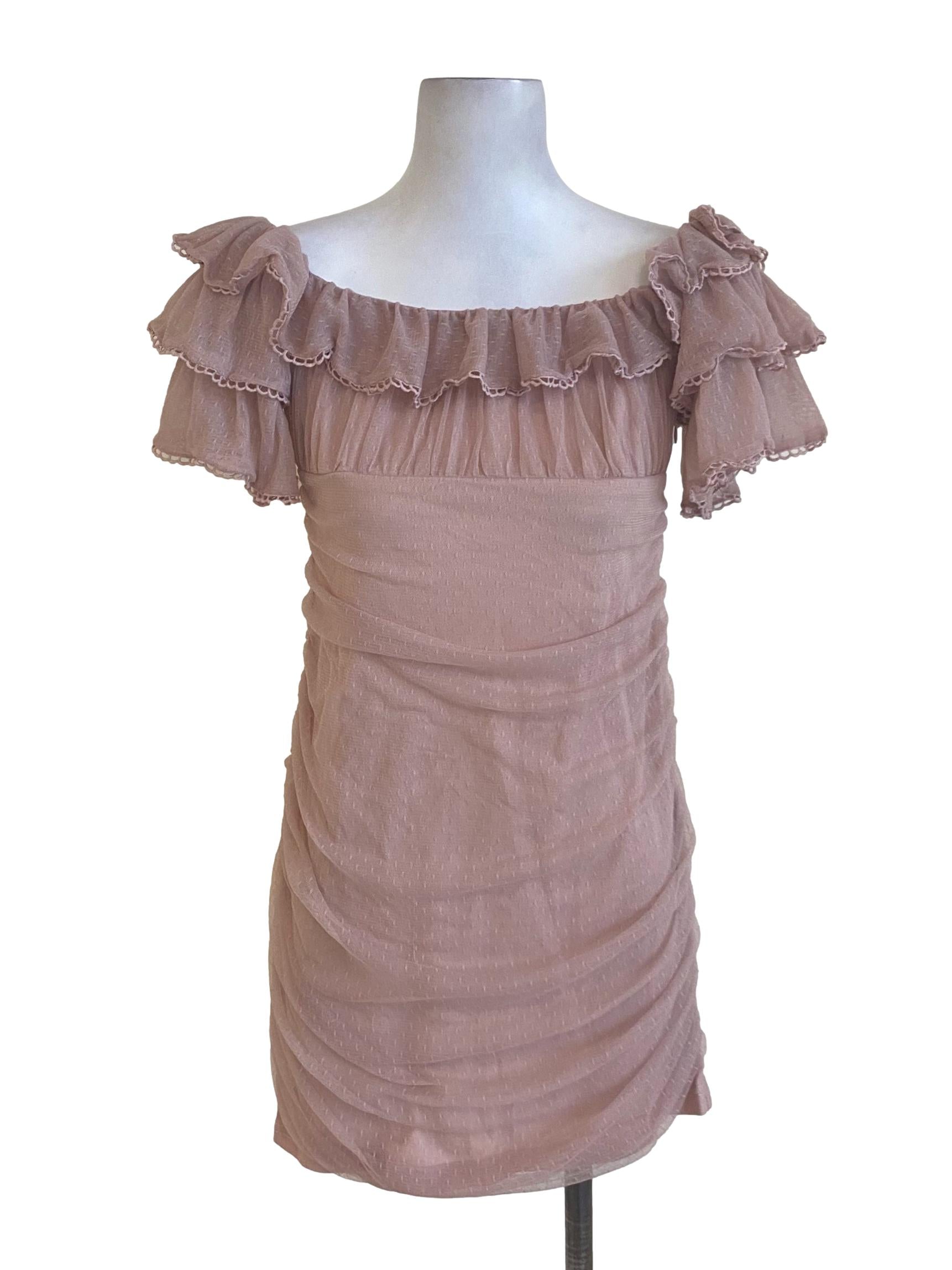 Rose Gold Pink Ruffle Neck Bodycon Wrapped Dress
