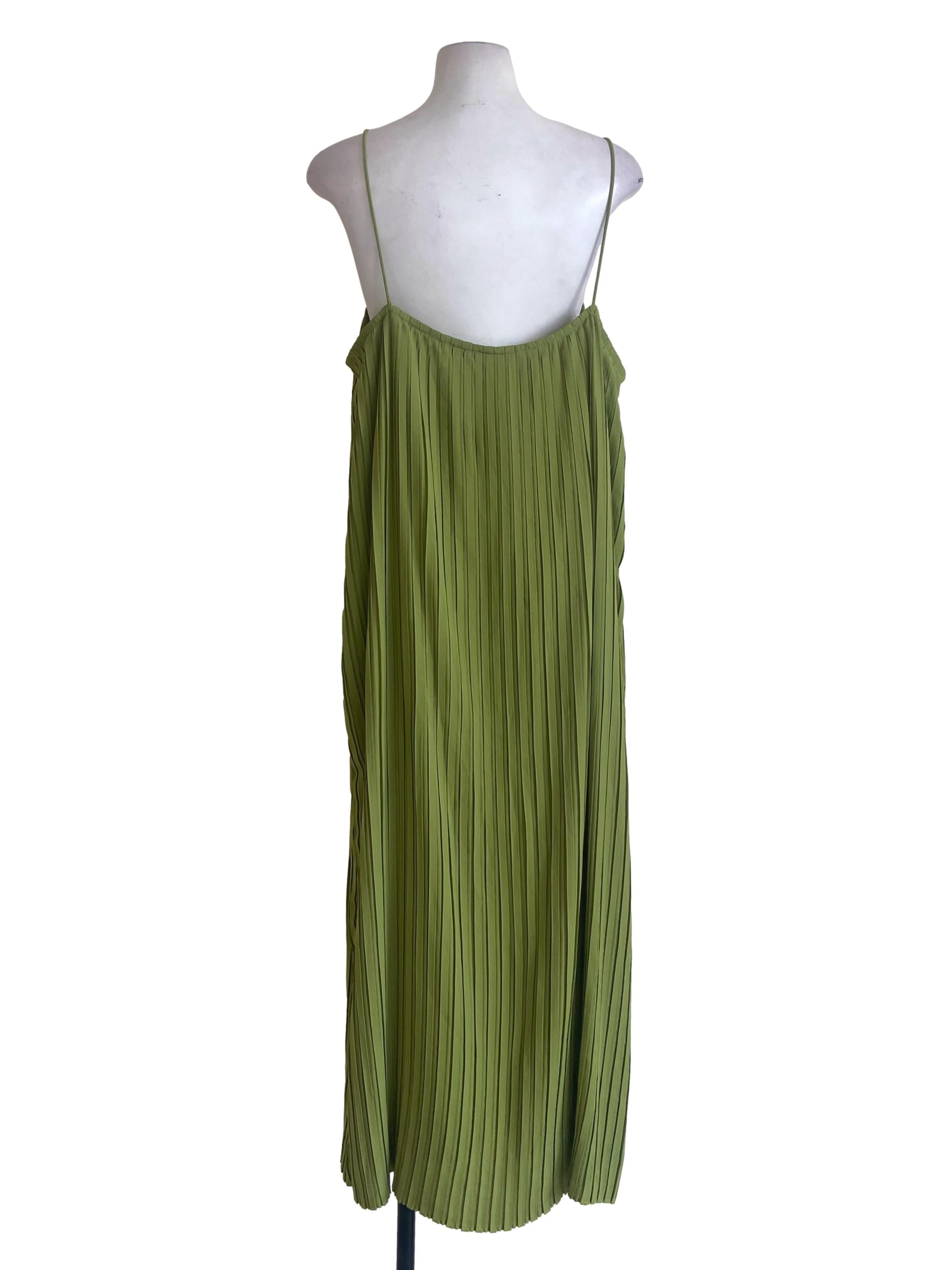 Lime Green Spaghetti Straps Accordion Sleeveless Dress