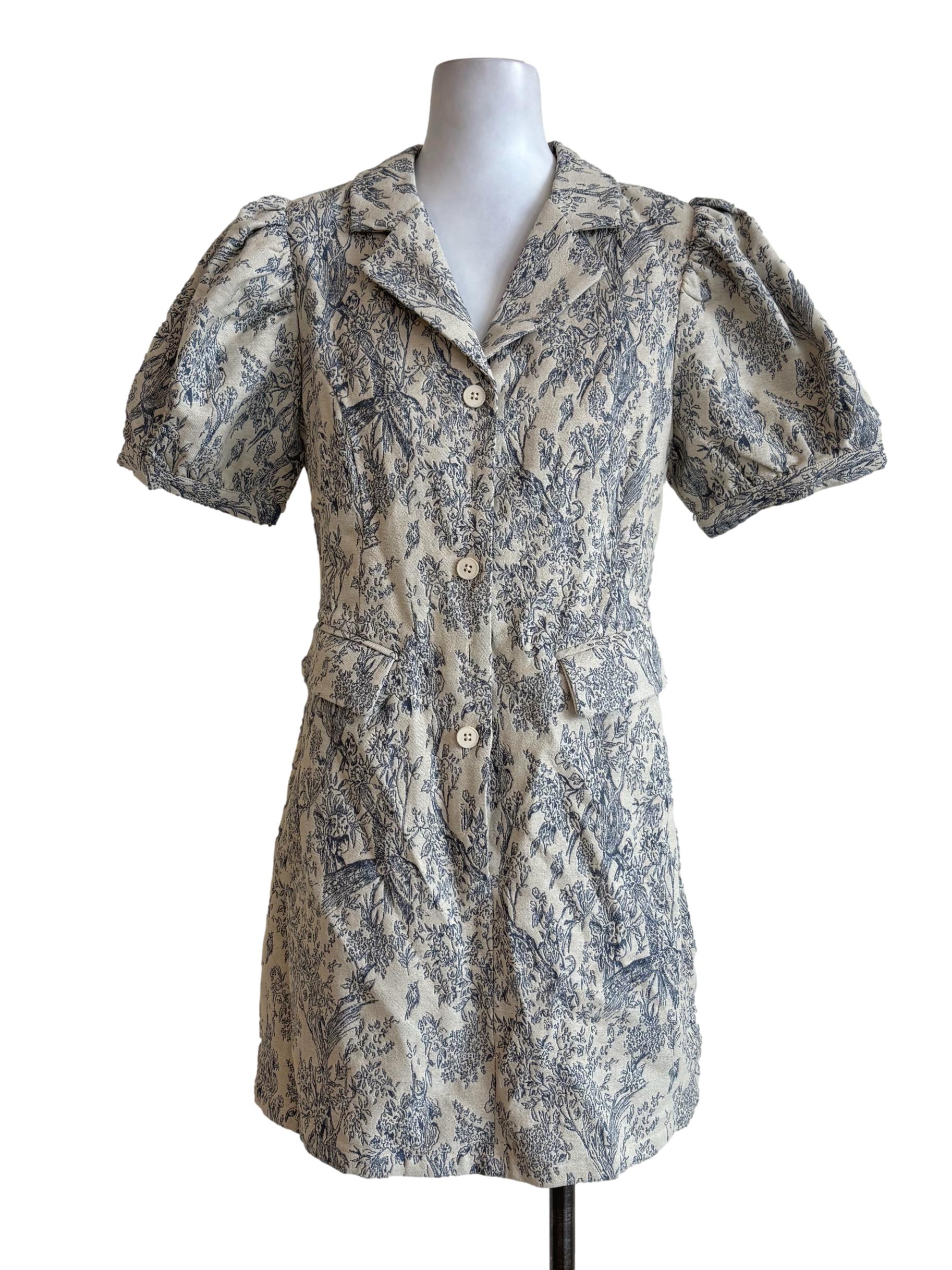 Cream Grey Floral Denim Shirt Dress TCL