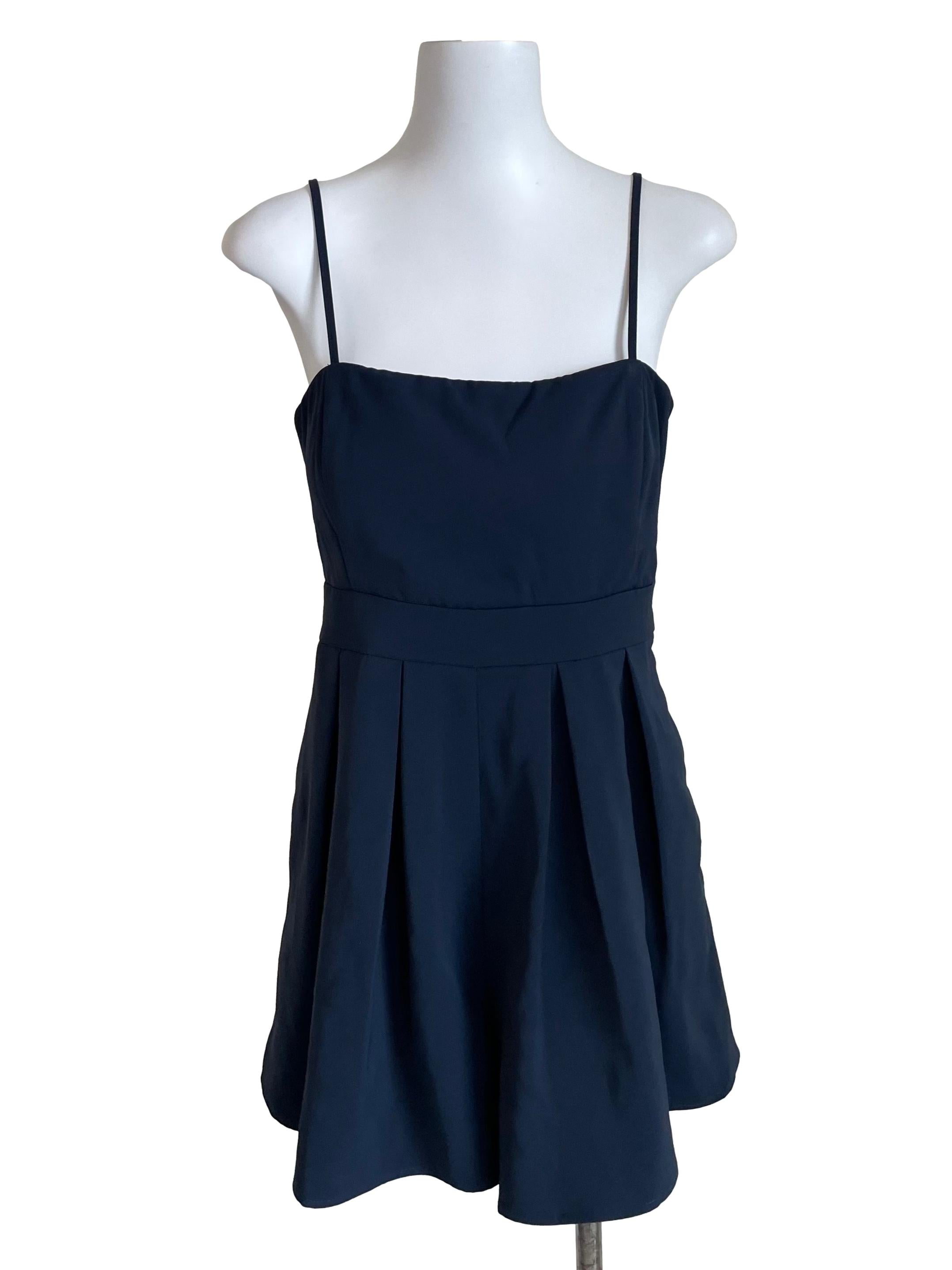 Navy Pleated Cami Romper