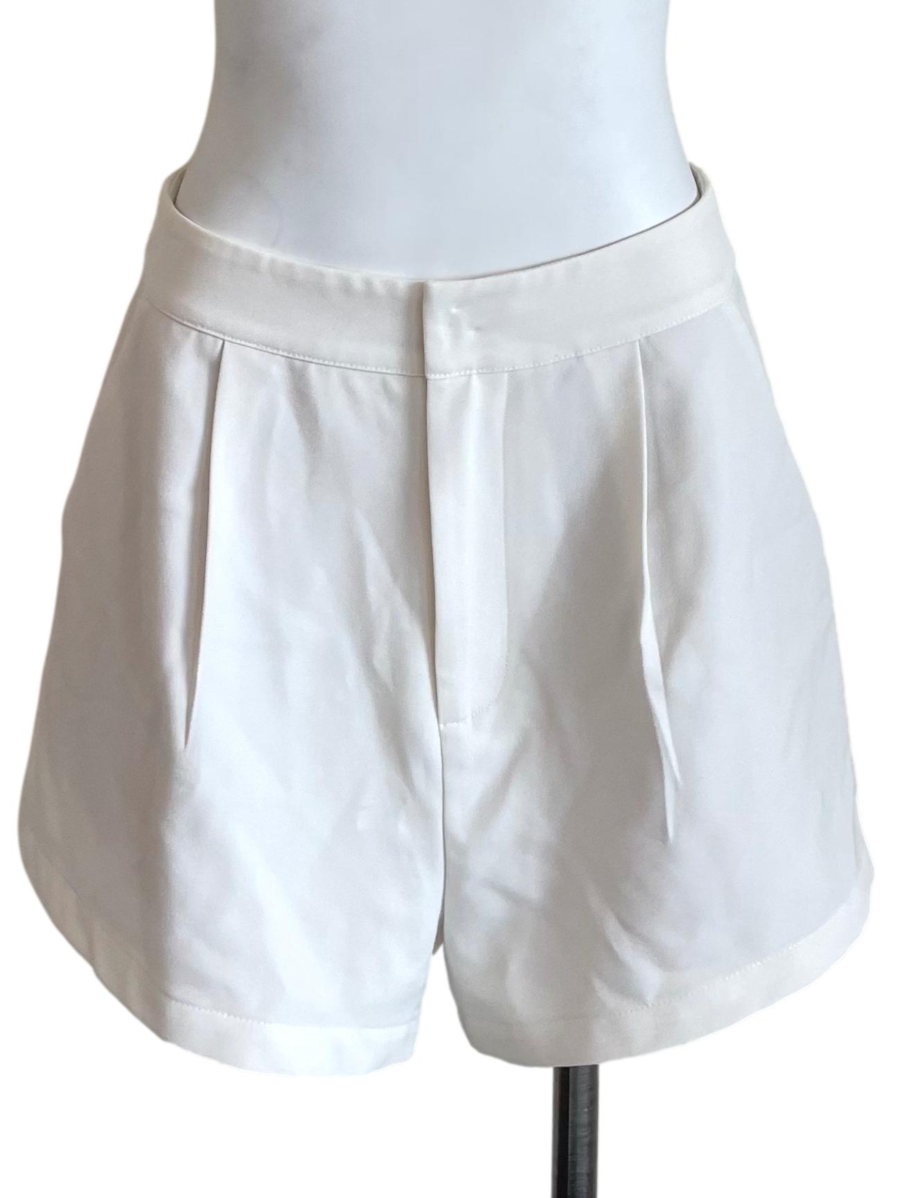 Off White Pleated Formal Shorts