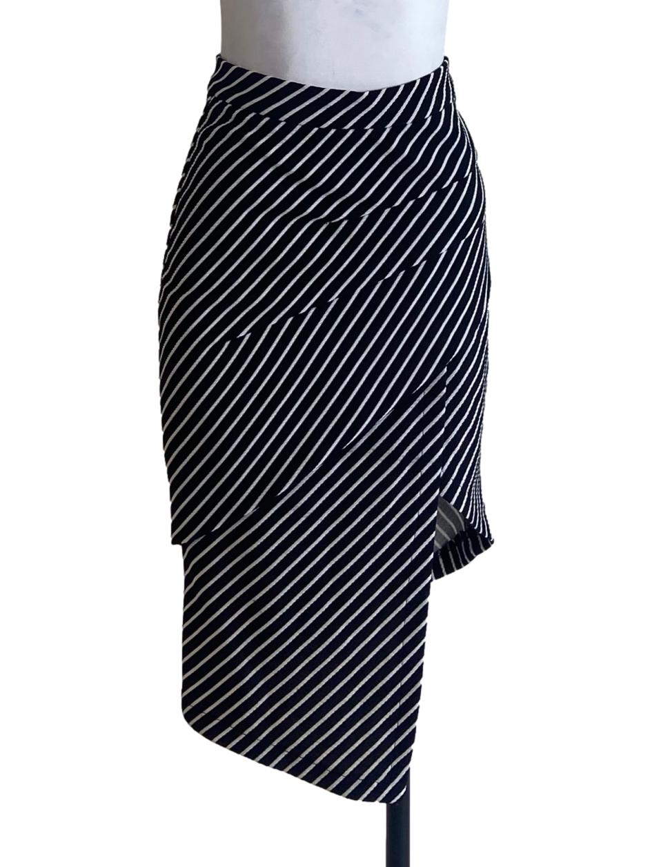 Black & White Stripe Asymmetric Draped Skirt